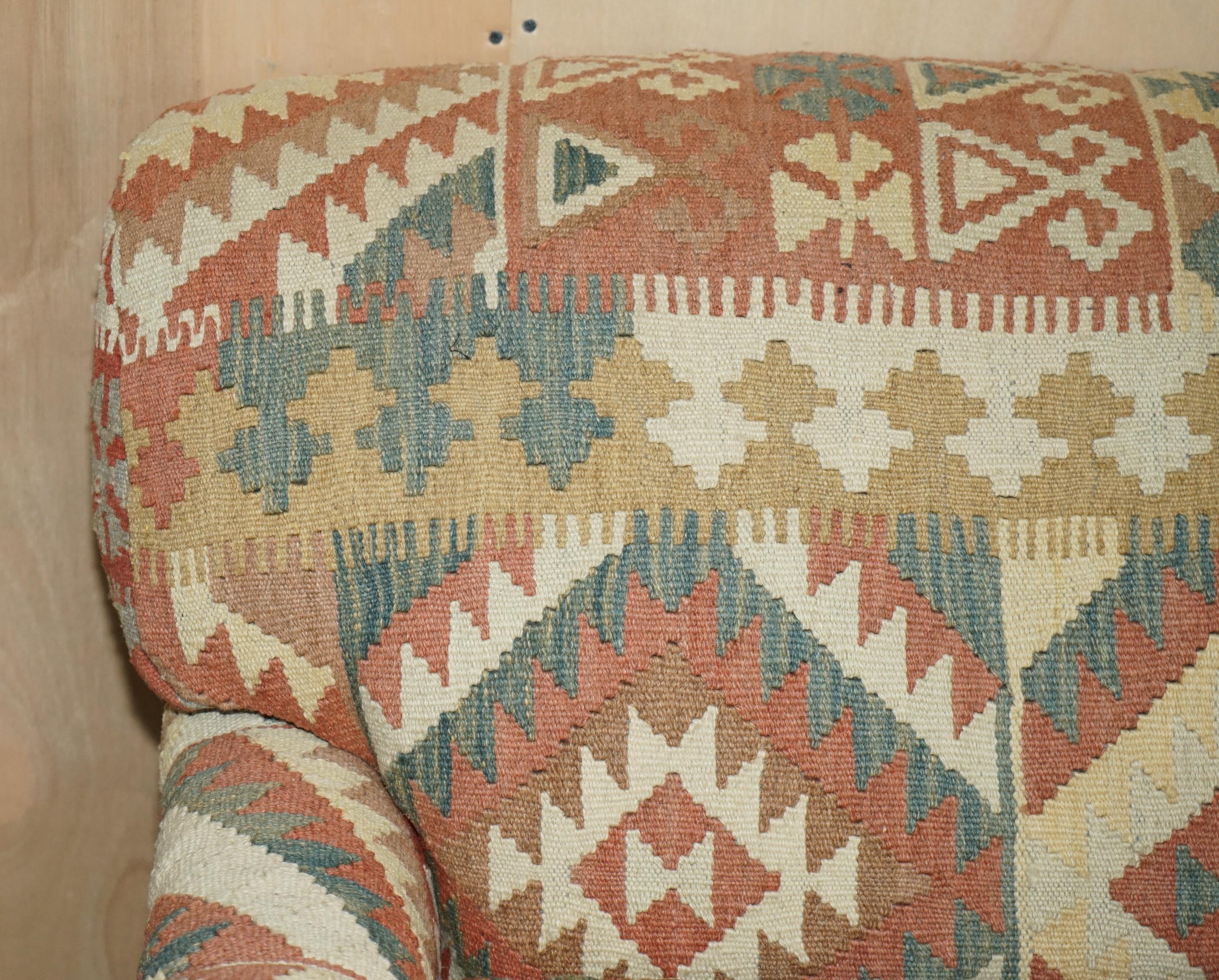 20th Century George Smith Kilim & Brown Leather Howard & Son's Two to Three Seat Sofa