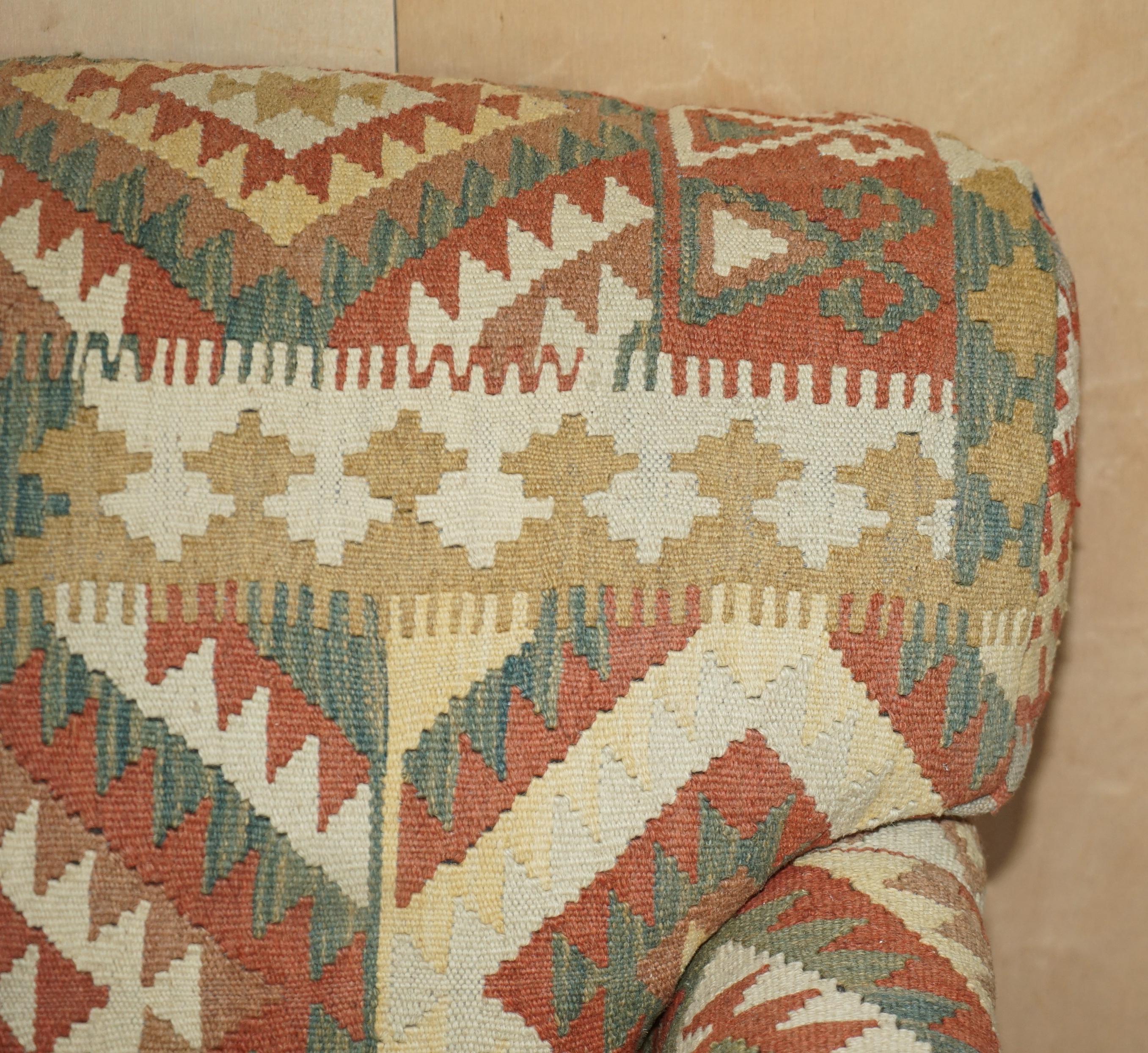 George Smith Kilim & Brown Leather Howard & Son's Two to Three Seat Sofa 1