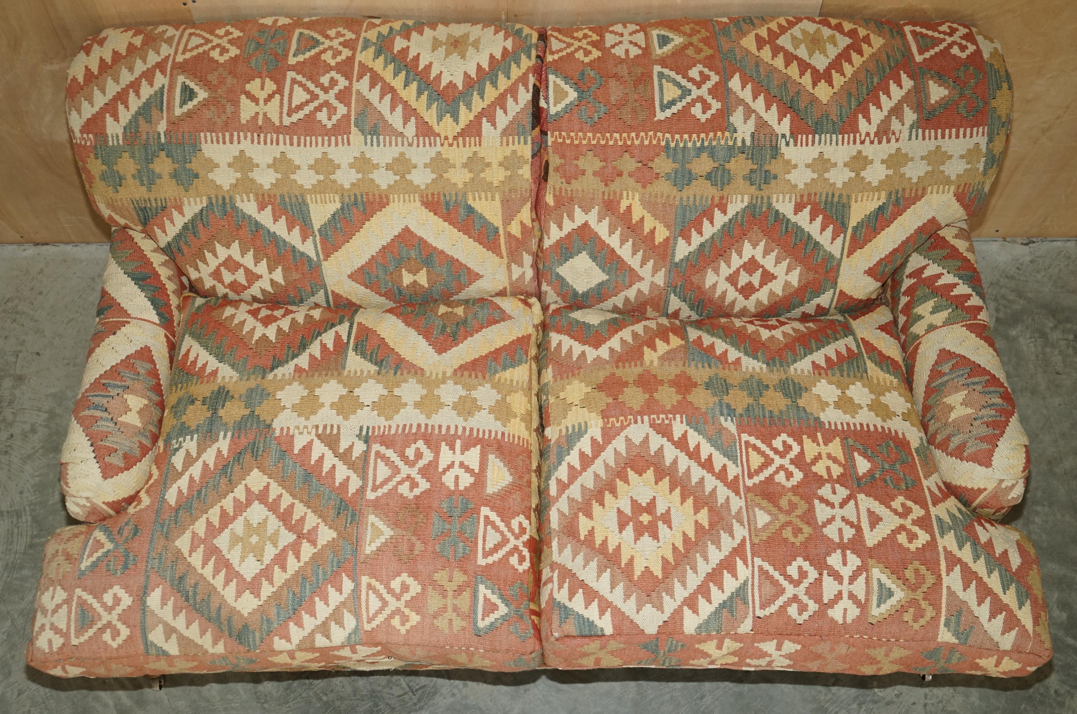 George Smith Kilim & Brown Leather Howard & Son's Two to Three Seat Sofa 3