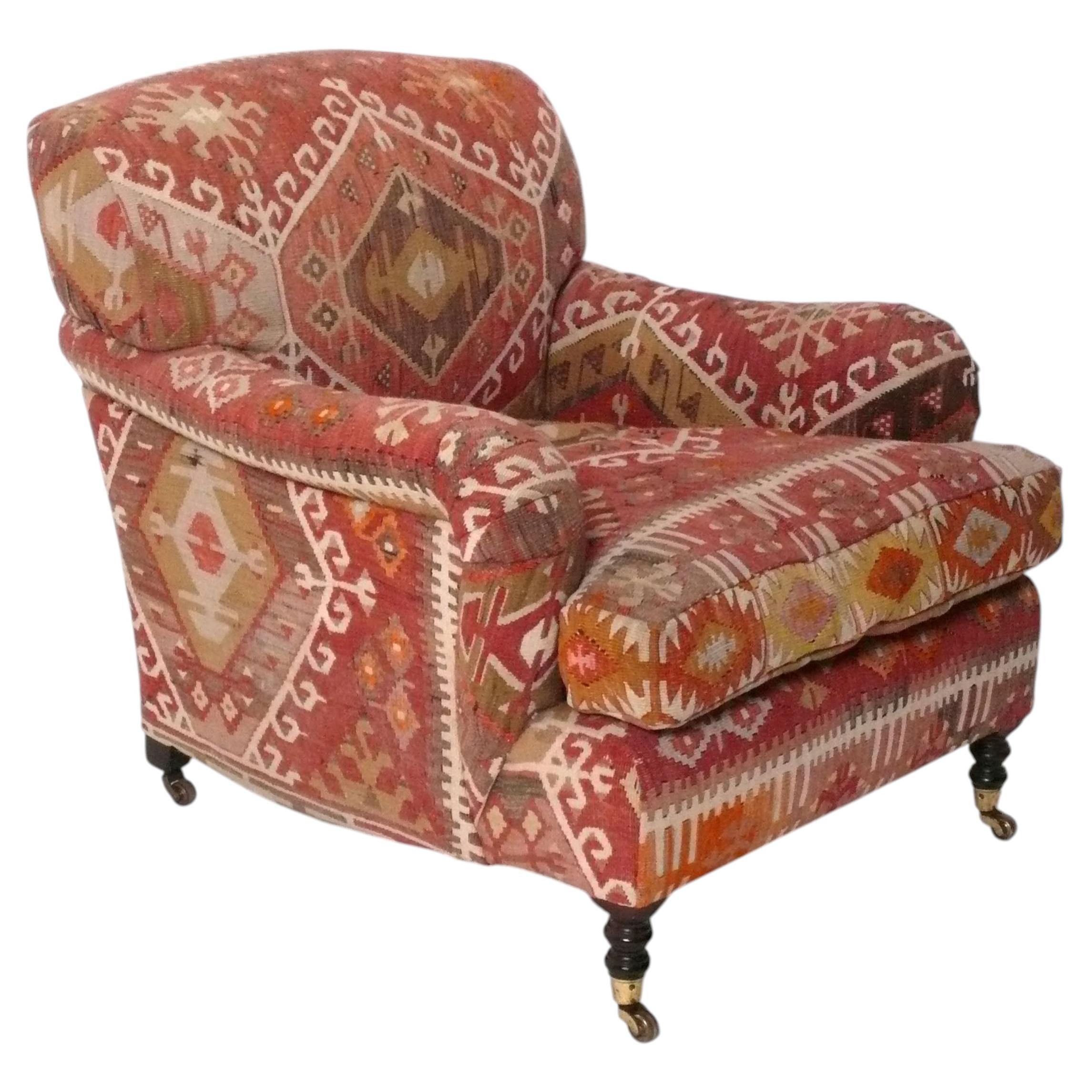 George Smith Kilim Lounge Chair English Country Style Boho Tribal Rug