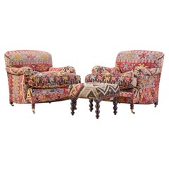 George Smith Kilim Lounge Chairs - Paar mit Ottomane
