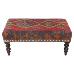 George Smith Kilim Upholstered Bench Boho Tribal Rug English Country Style 34"L