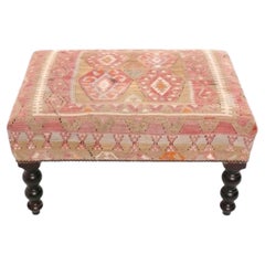 George Smith Kilim Upholstered Bench Stool English Country Style Tribal Rug 29"L