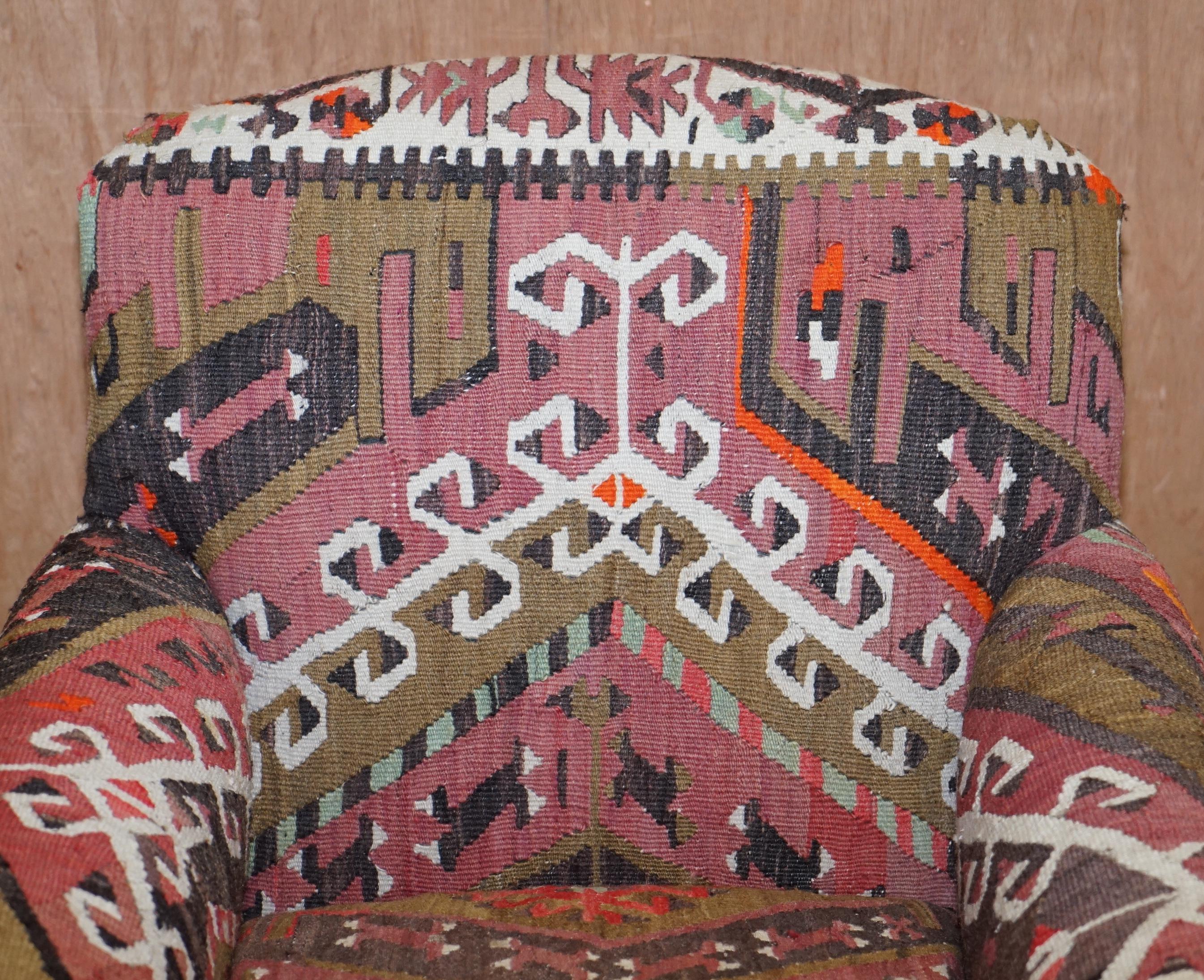 Mid-Century Modern George Smith Kilim Upholstered English Country House Club Armchair