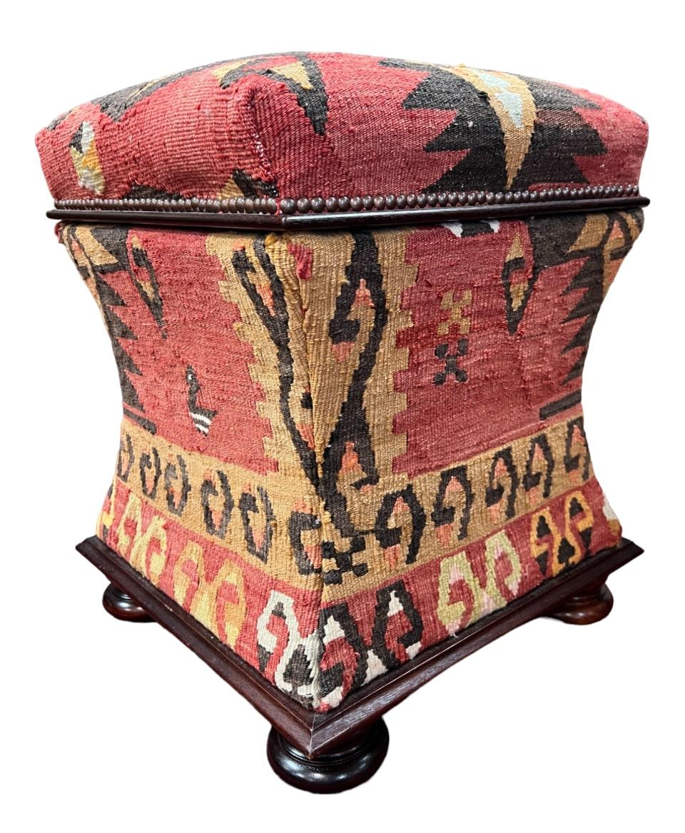 Hand-Crafted George Smith Kilim Upholstered Storage Ottoman