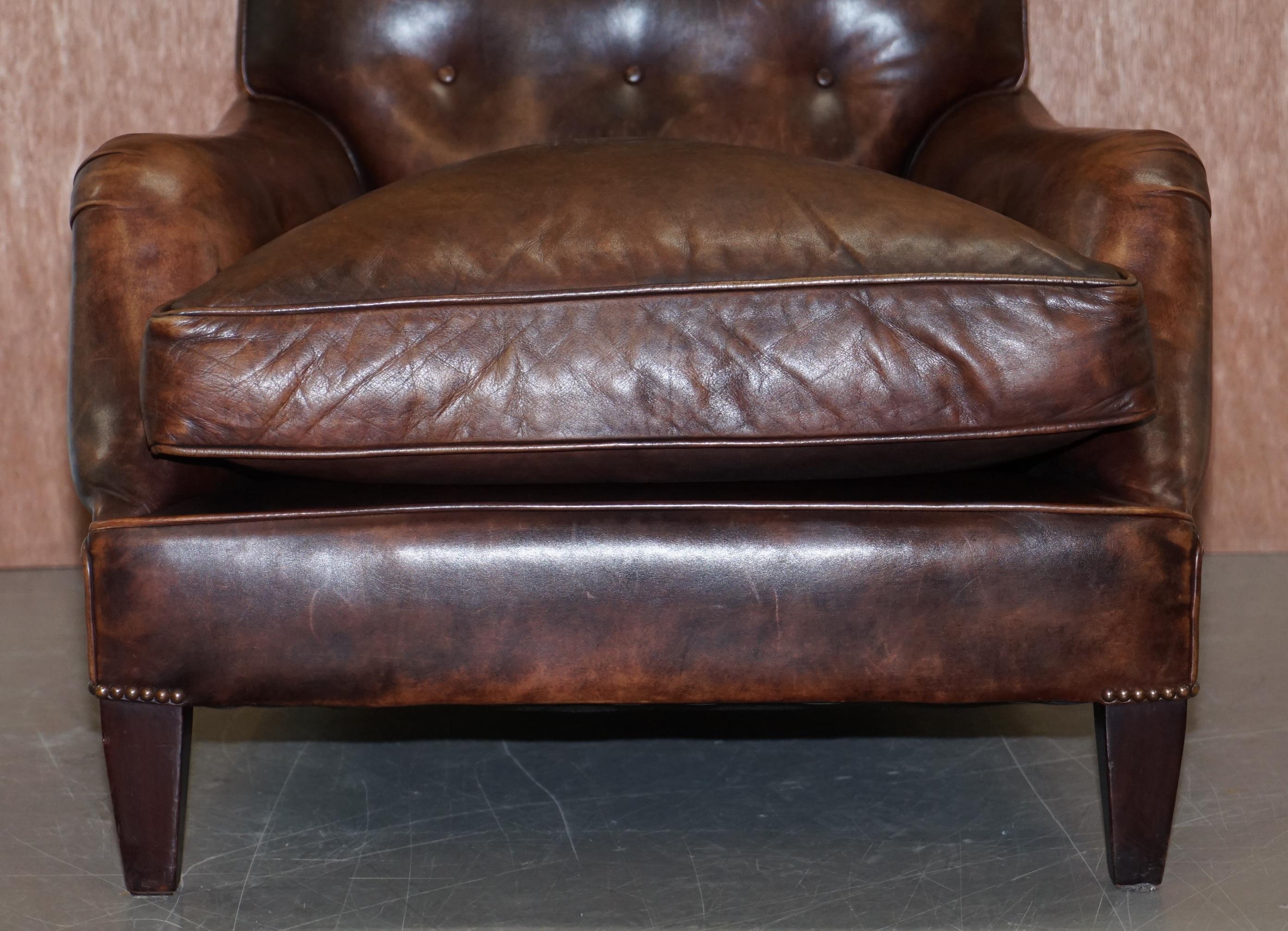 English George Smith Lennagan Heritage Brown Leather Armchair Chesterfield