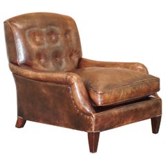 George Smith Lennagan Heritage Brown Leather Armchair Chesterfield