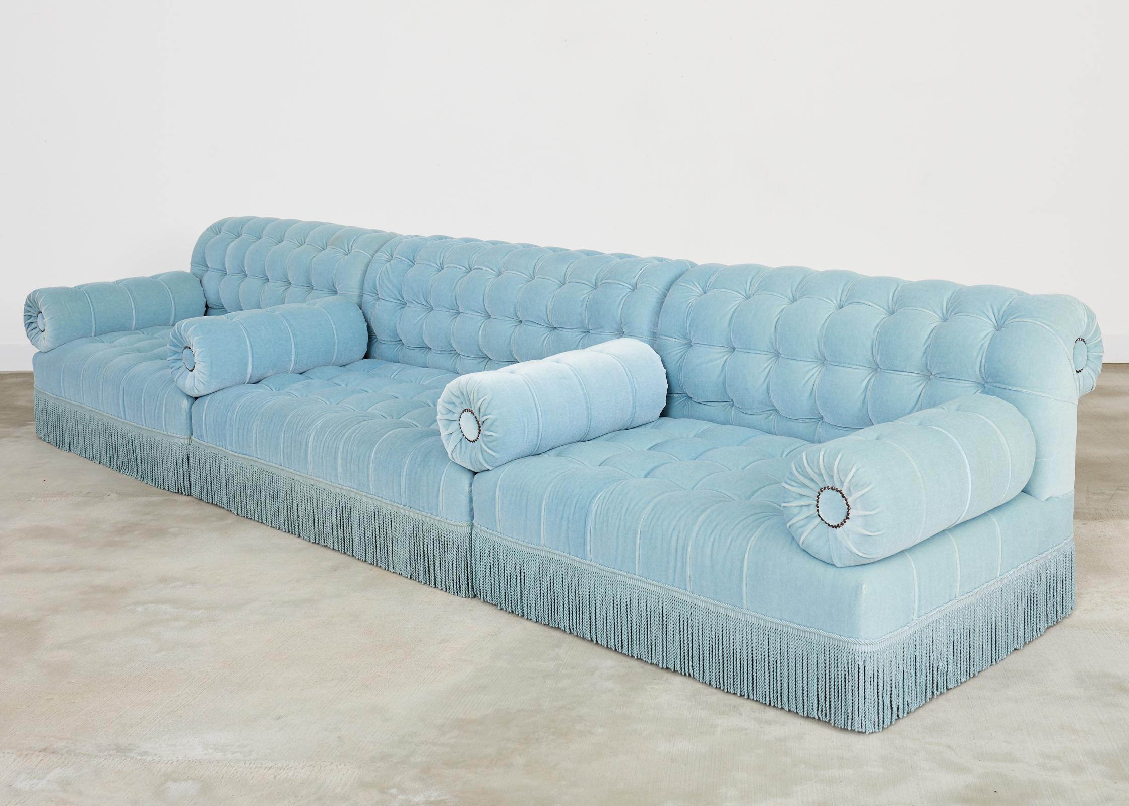 George Smith Mohair Samt Ottomane Sofa Banquette (Regency) im Angebot