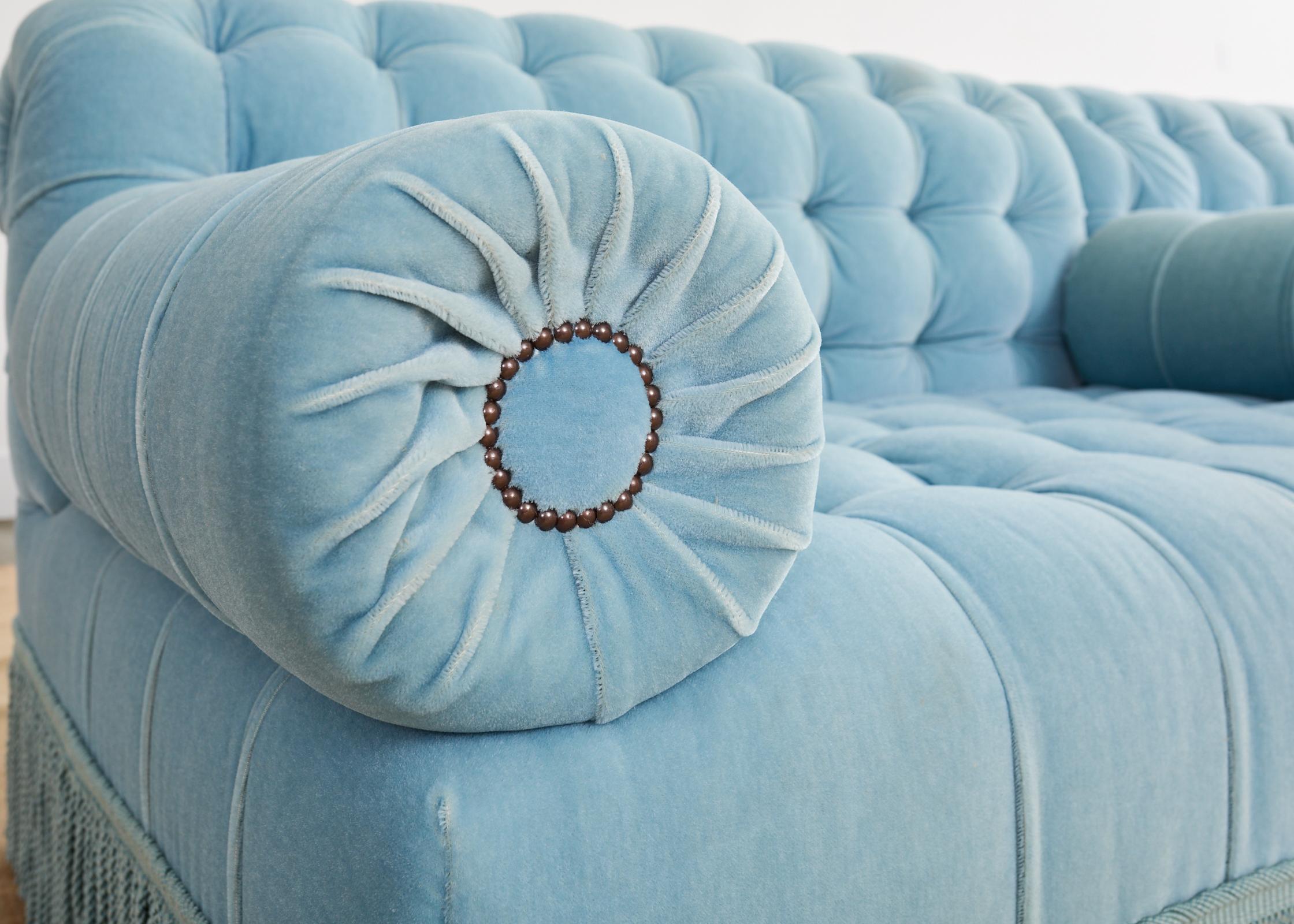 George Smith Mohair Samt Ottomane Sofa Banquette im Angebot 1