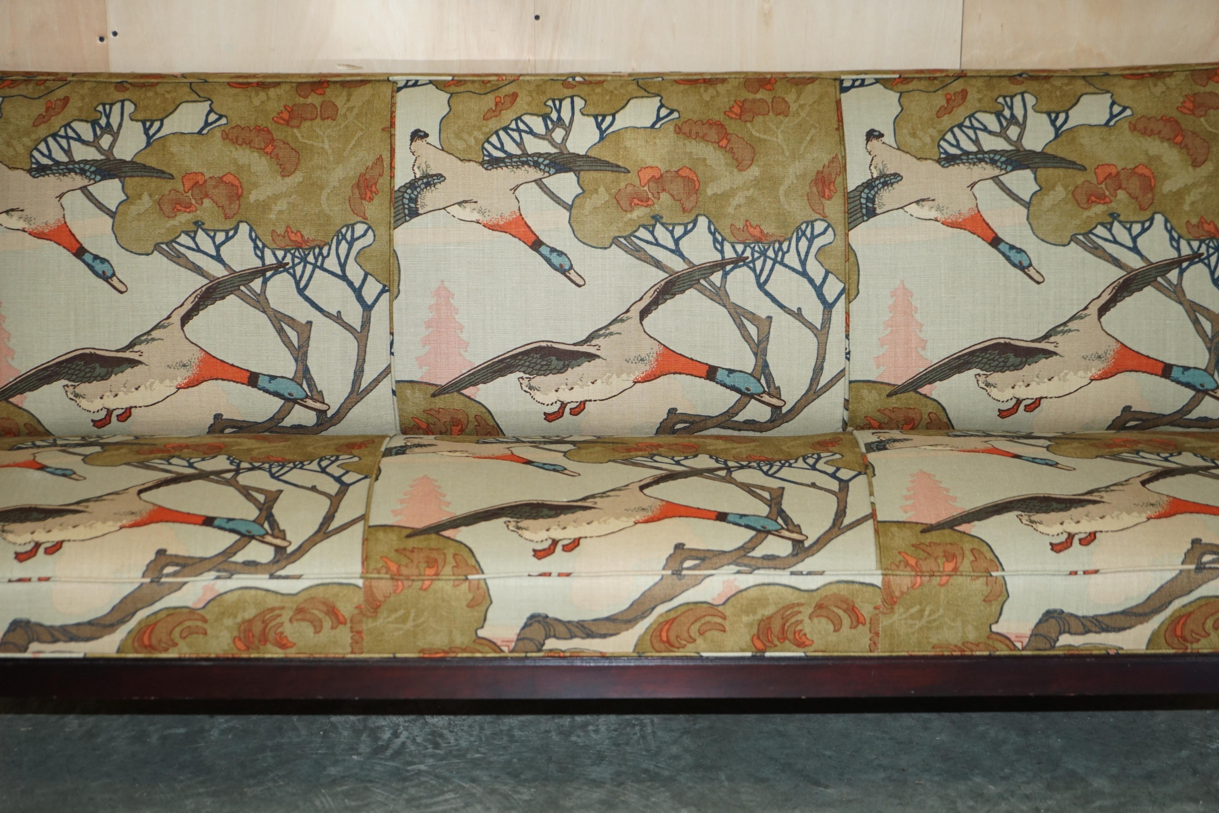 Hand-Crafted George Smith Norris Three Piece Suite Sofa & Armchairs in Mulberry Flying Ducks For Sale