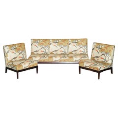 Vintage George Smith Norris Three Piece Suite Sofa & Armchairs in Mulberry Flying Ducks