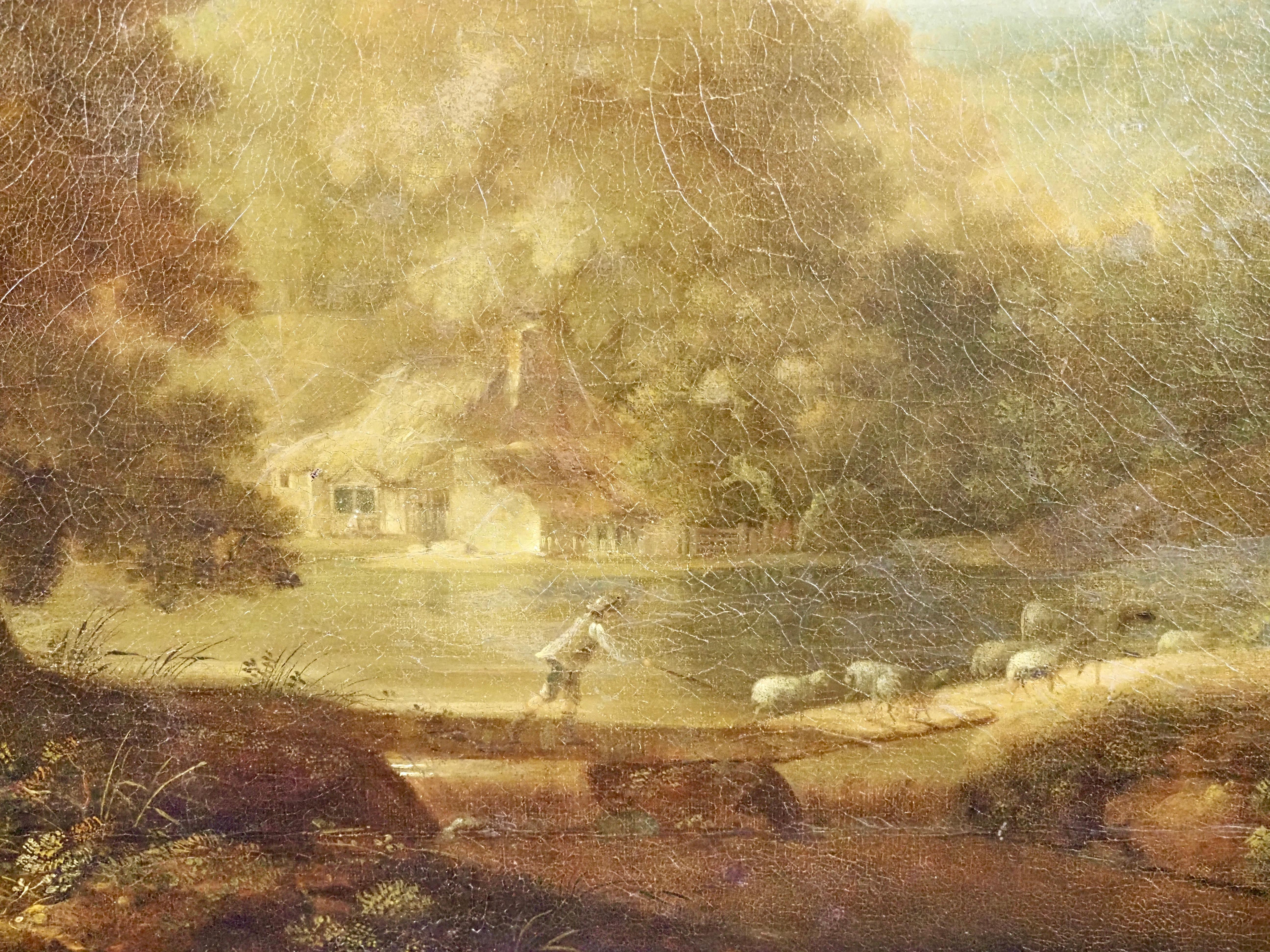 A classical landscape with a shepherd and his flock - Old Masters Painting by George Smith of Chichester