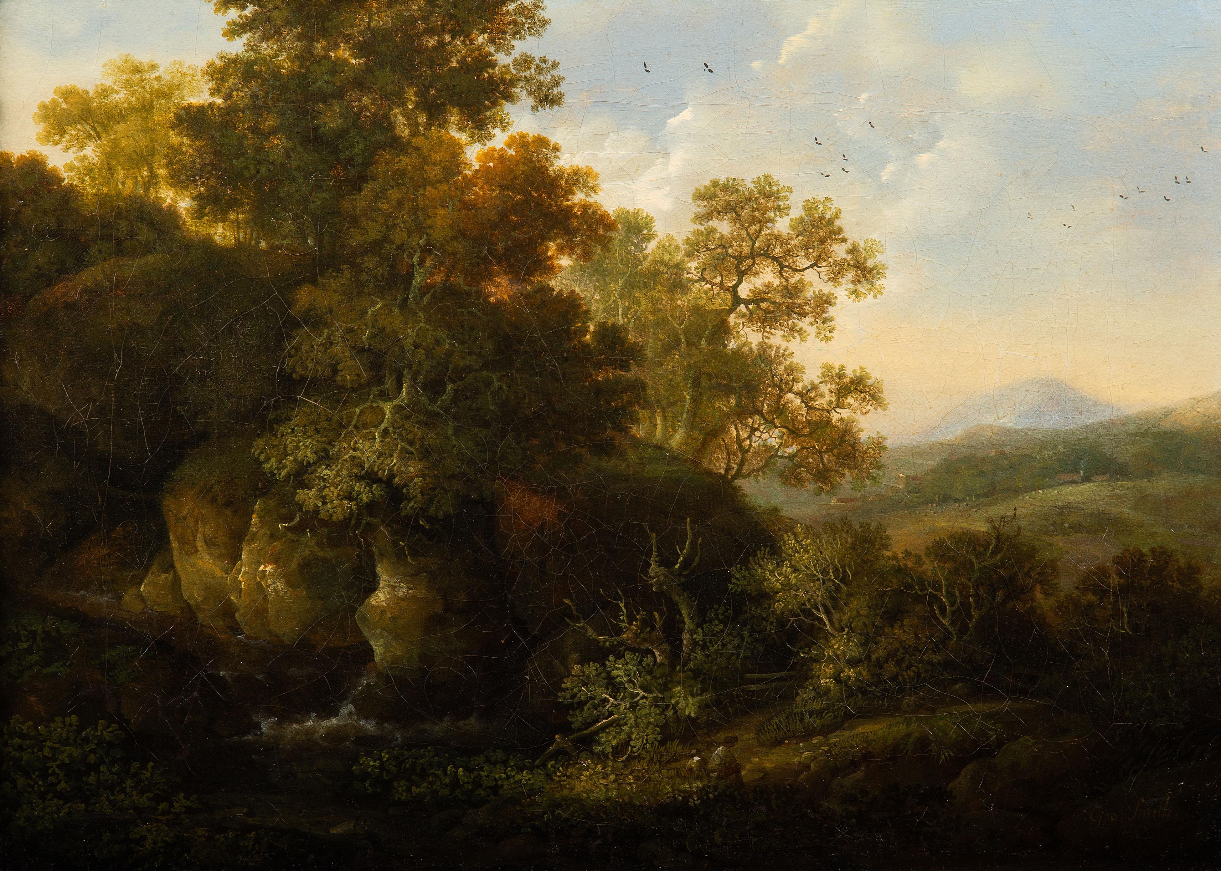 A pair of Classical landscapes - Old Masters Painting by George Smith of Chichester