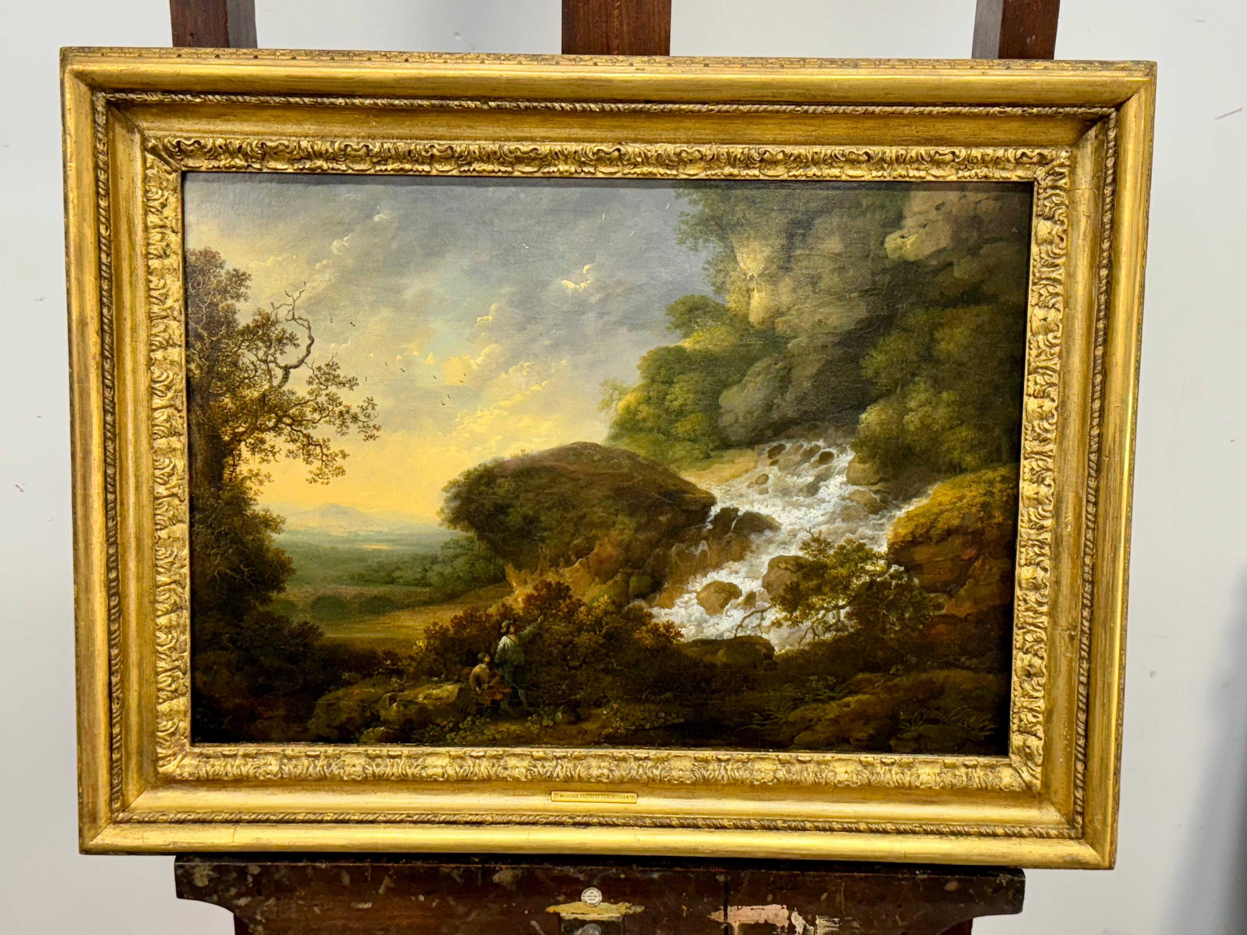 Landschaft mit Gänseblümchen in der Nähe eines Wasserfalles im Angebot 1
