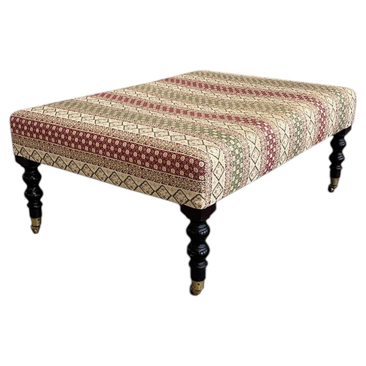 George Smith Ottoman with Floral Stripe Upholstery, Fair Condition