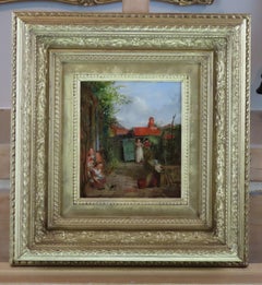 Original Oil on Panel, George Smith. "Feeding the Kitten"