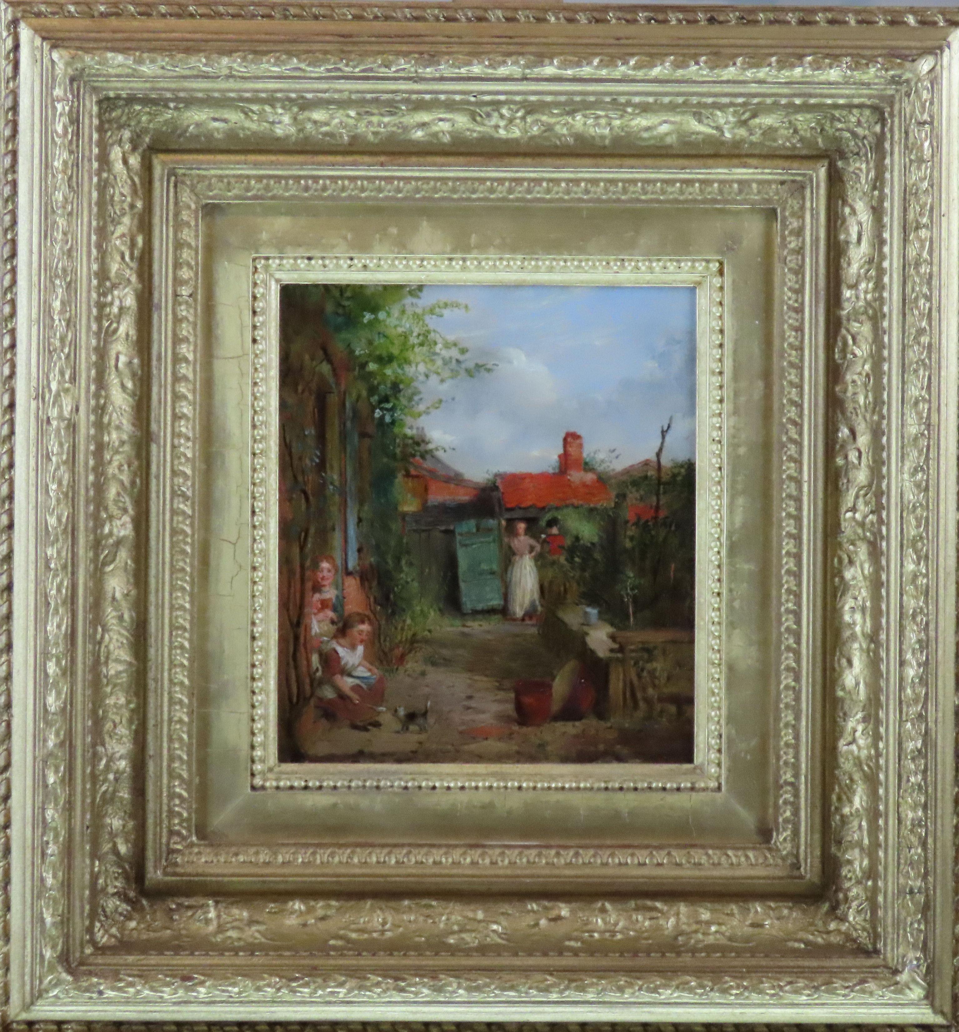 Original Oil on Panel, George Smith. "Feeding the Kitten"