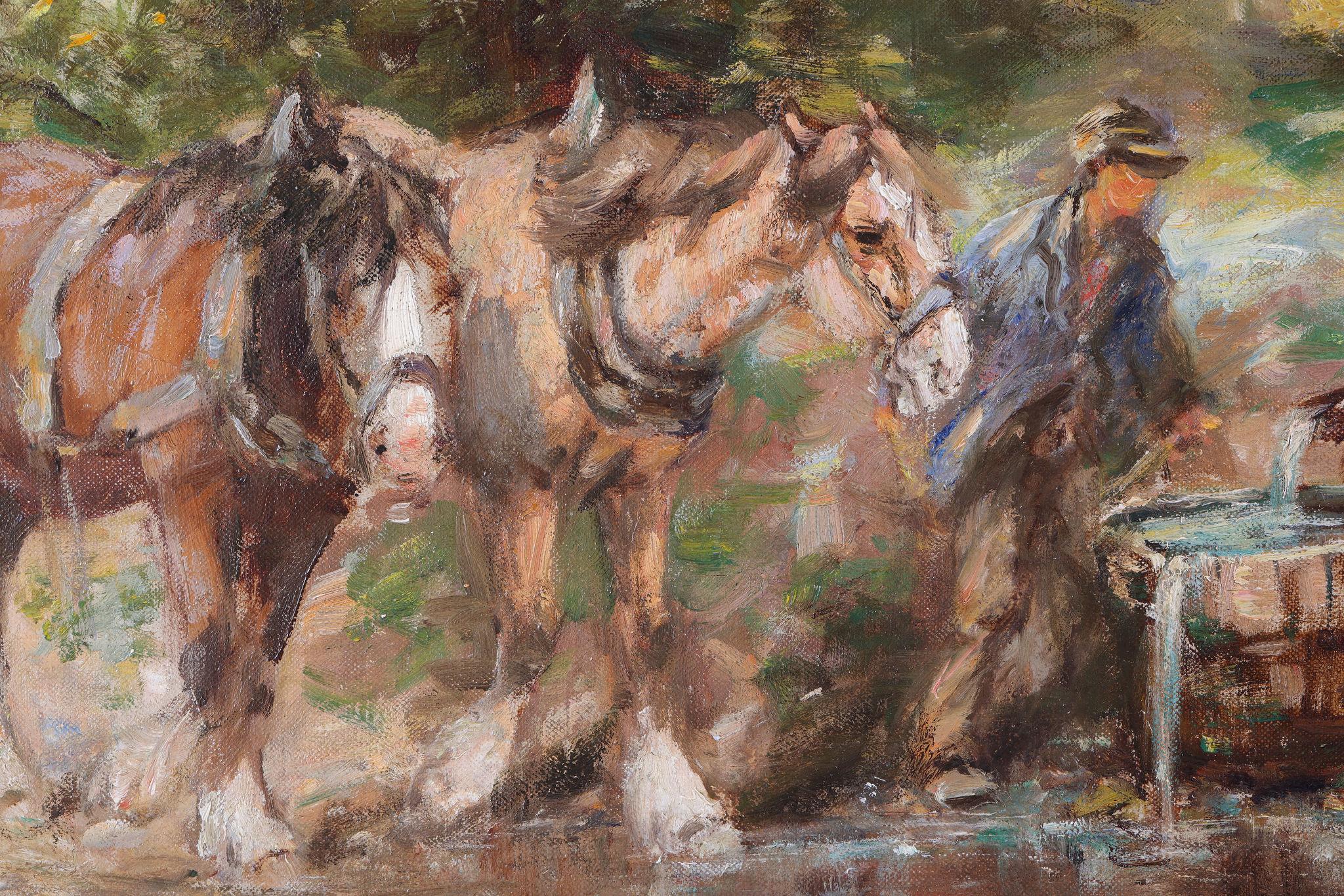 Watering Horses - Impressionist Painting by George Smith