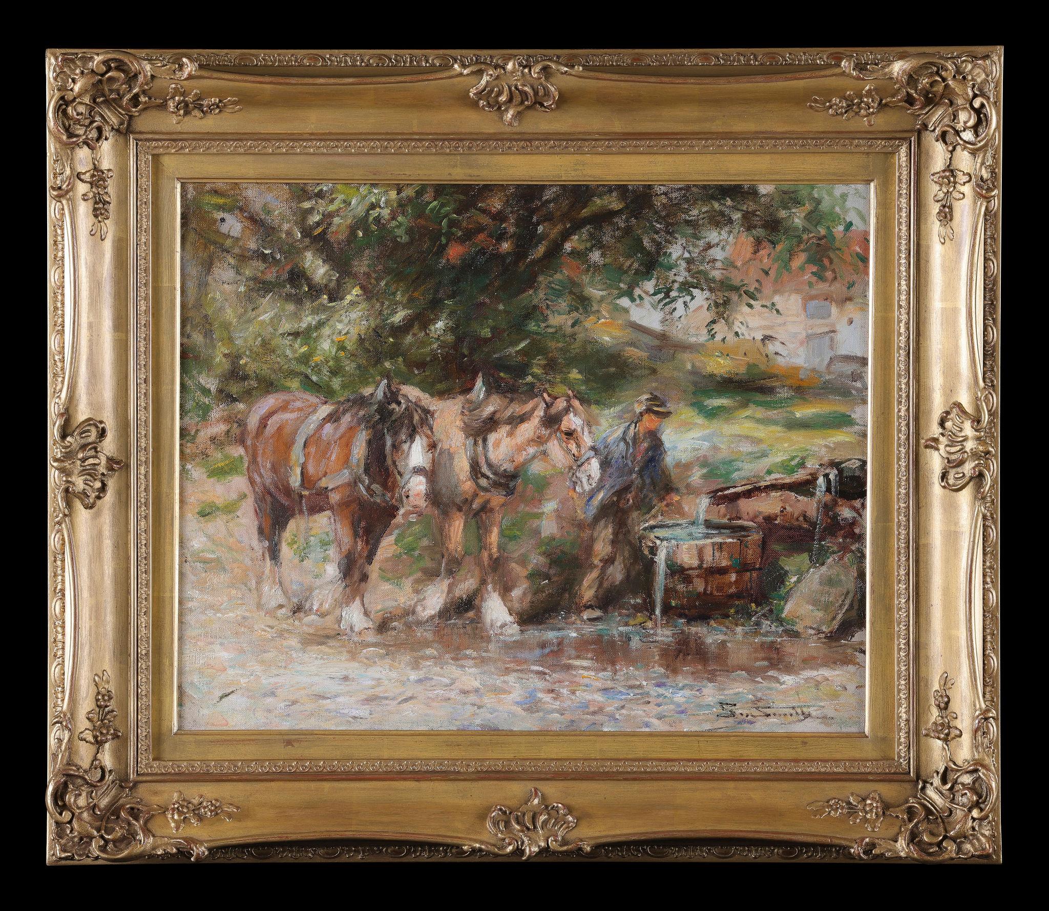 George Smith Animal Painting - Watering Horses