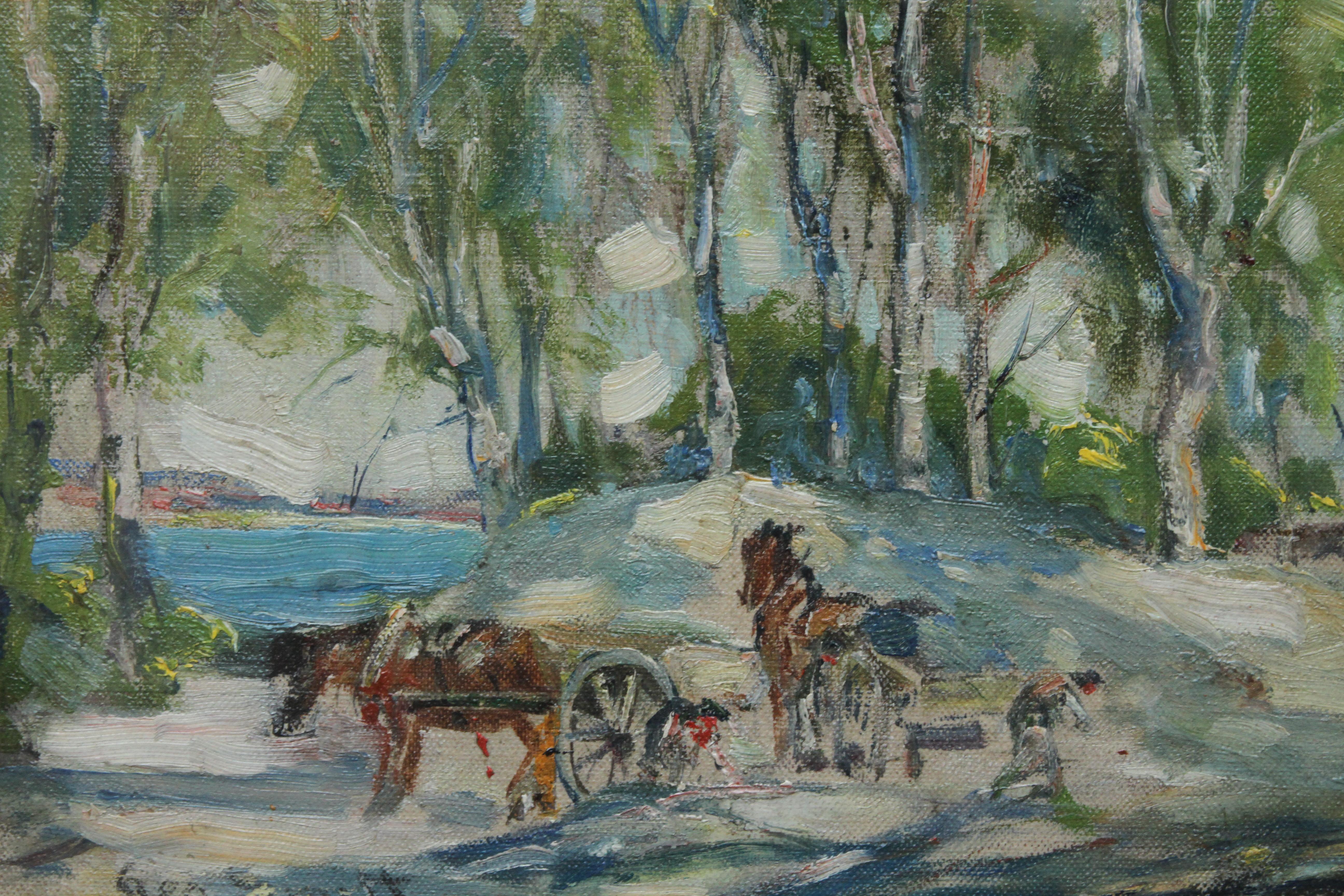 Working Horses in Scottish Landscape - Scottish 1920s art Impressionist painting For Sale 1