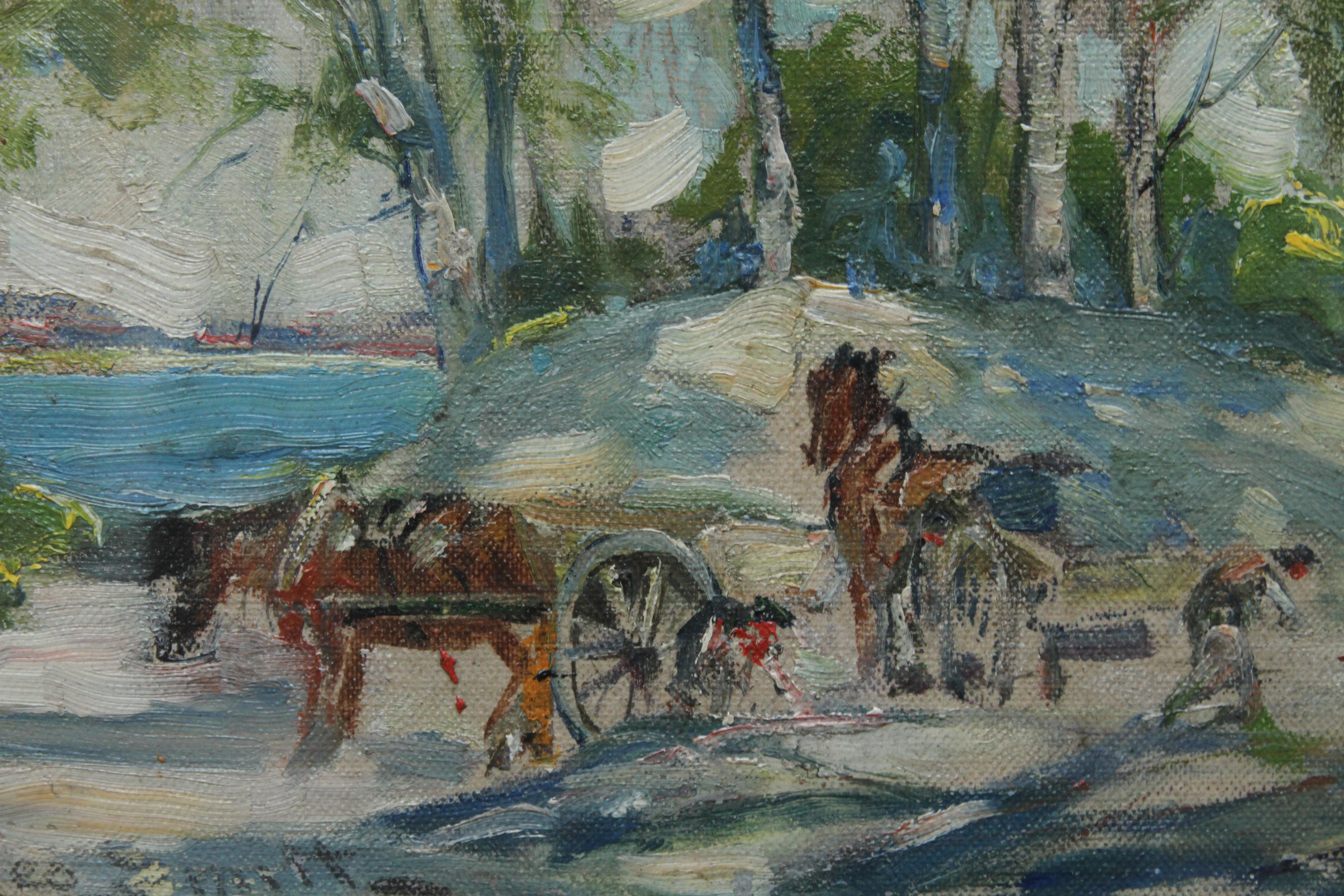 Working Horses in Scottish Landscape - Scottish 1920s art Impressionist painting For Sale 3