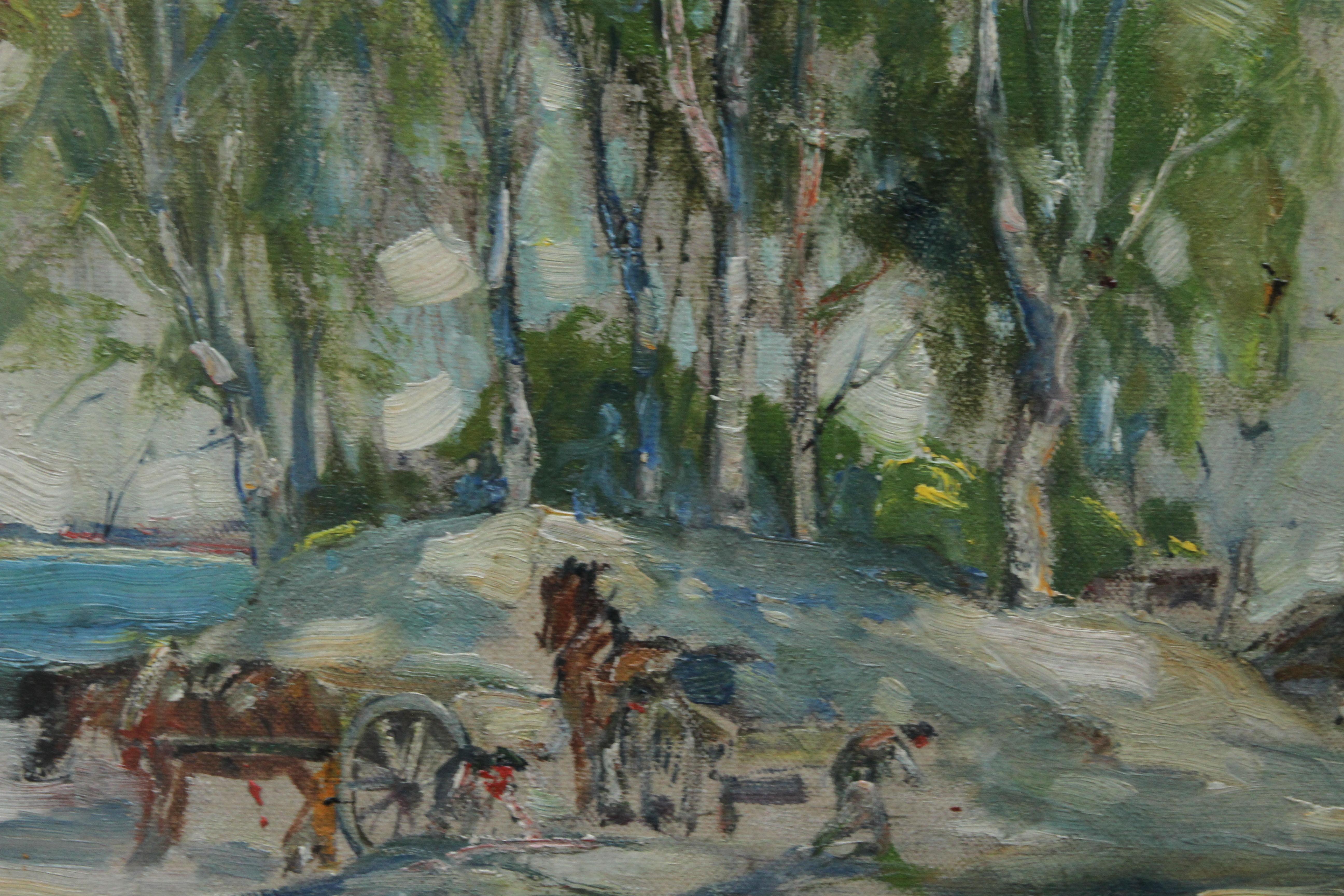 Working Horses in Scottish Landscape - Scottish 1920s art Impressionist painting For Sale 5