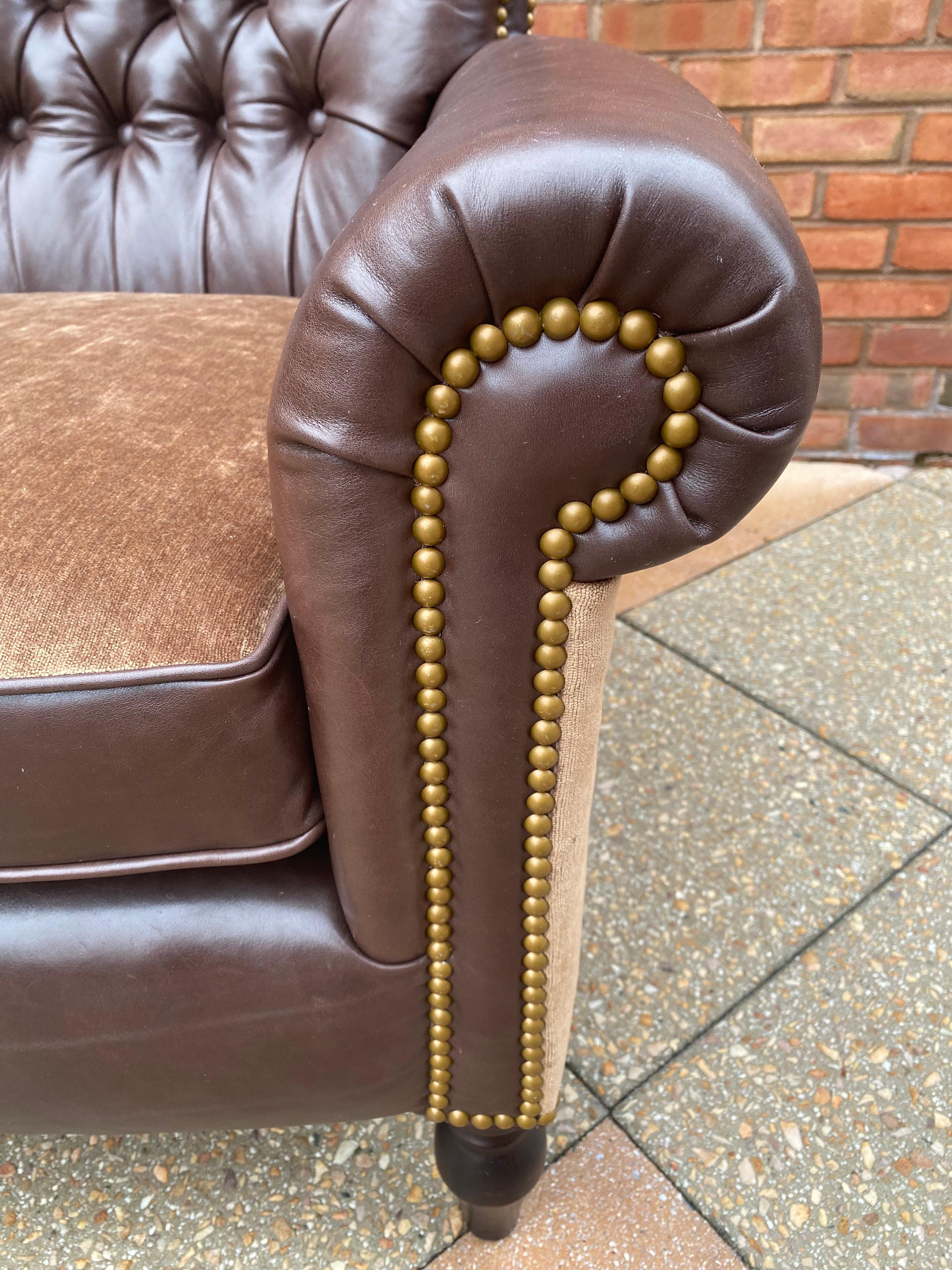 Chesterfield George Smith Plush Tufted Chocolate Leather & Mohair Club Chair