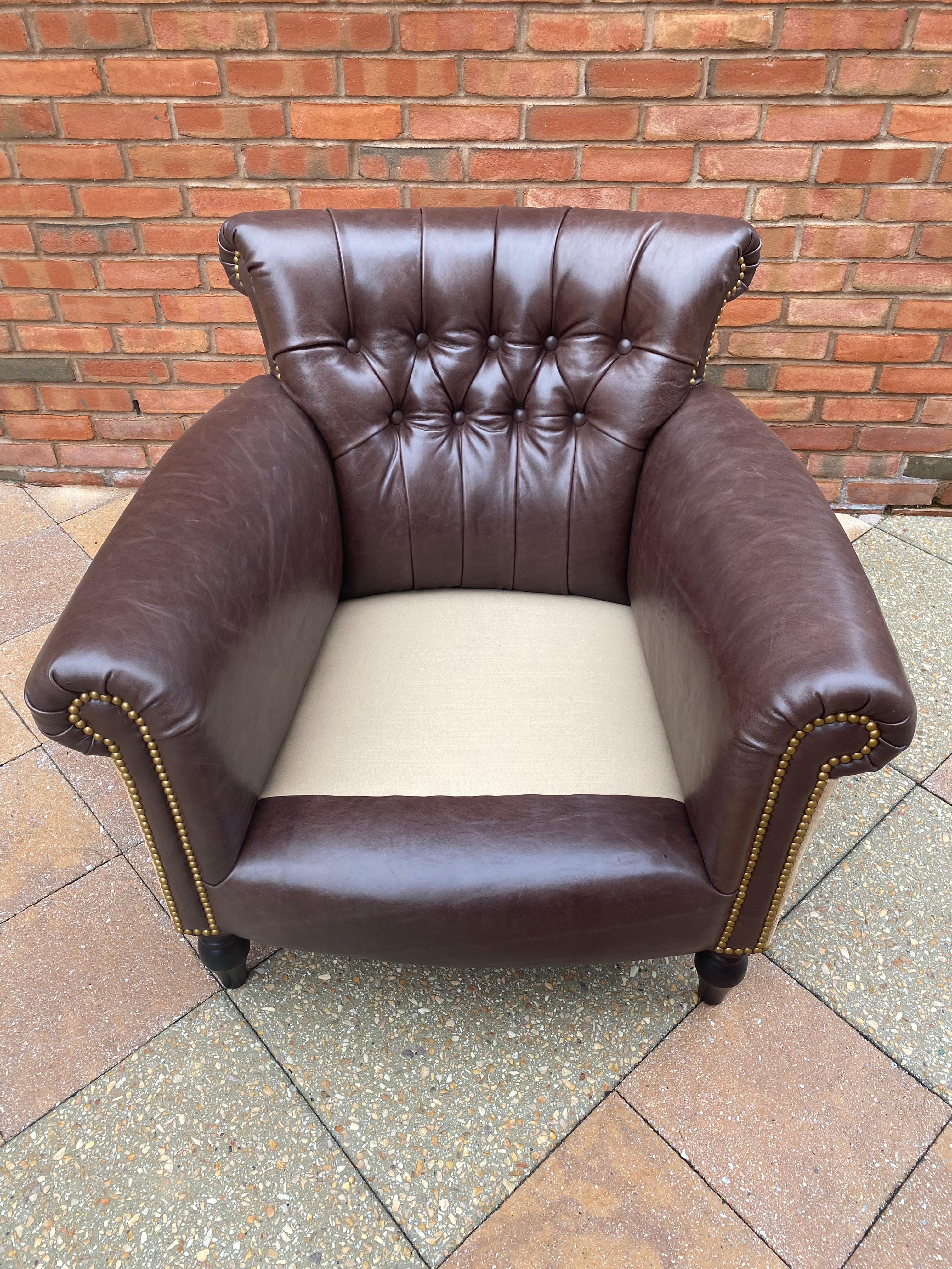 George Smith Plush Tufted Chocolate Leather & Mohair Club Chair In Good Condition For Sale In Hopewell, NJ