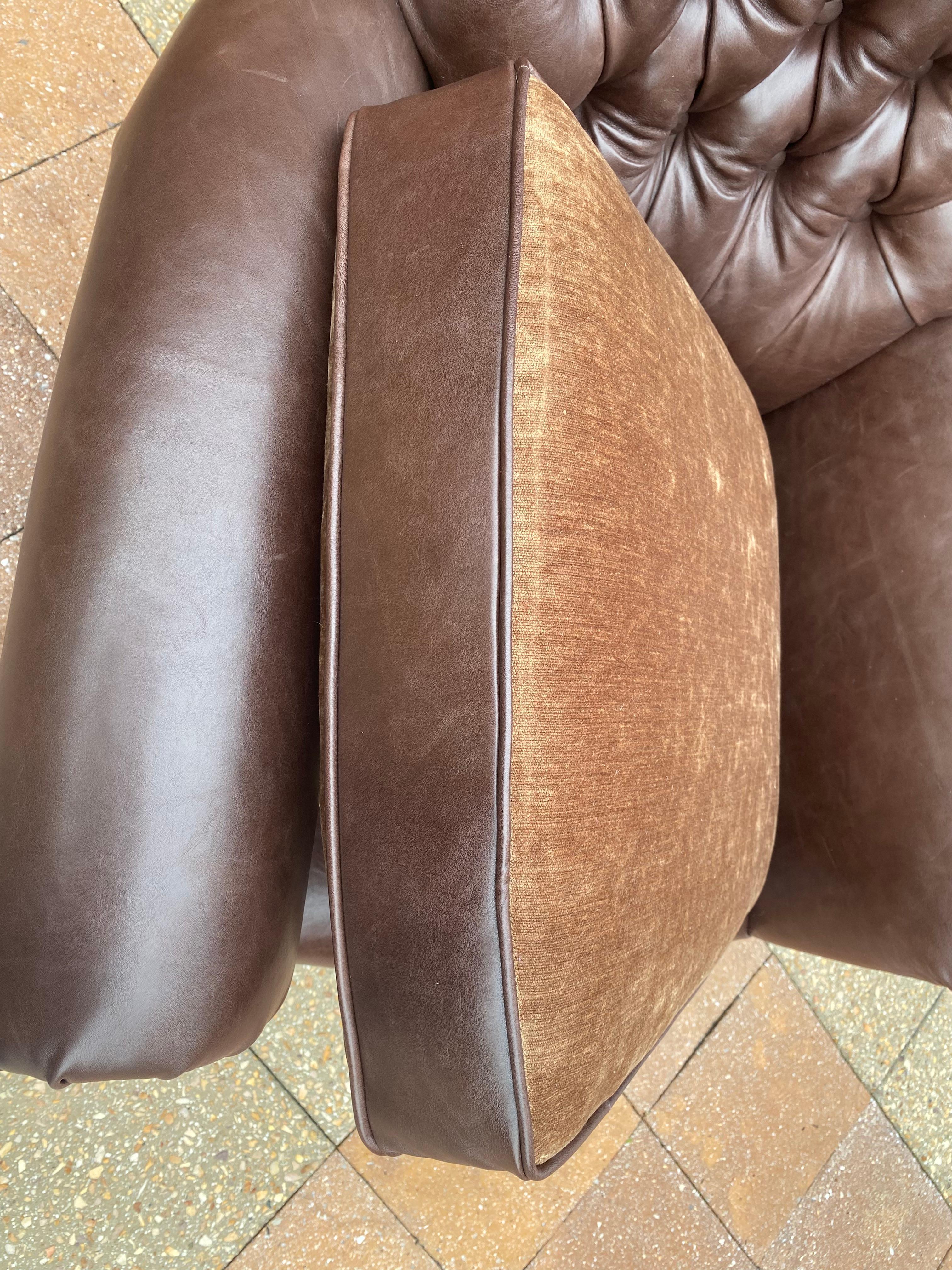 Contemporary George Smith Plush Tufted Chocolate Leather & Mohair Club Chair