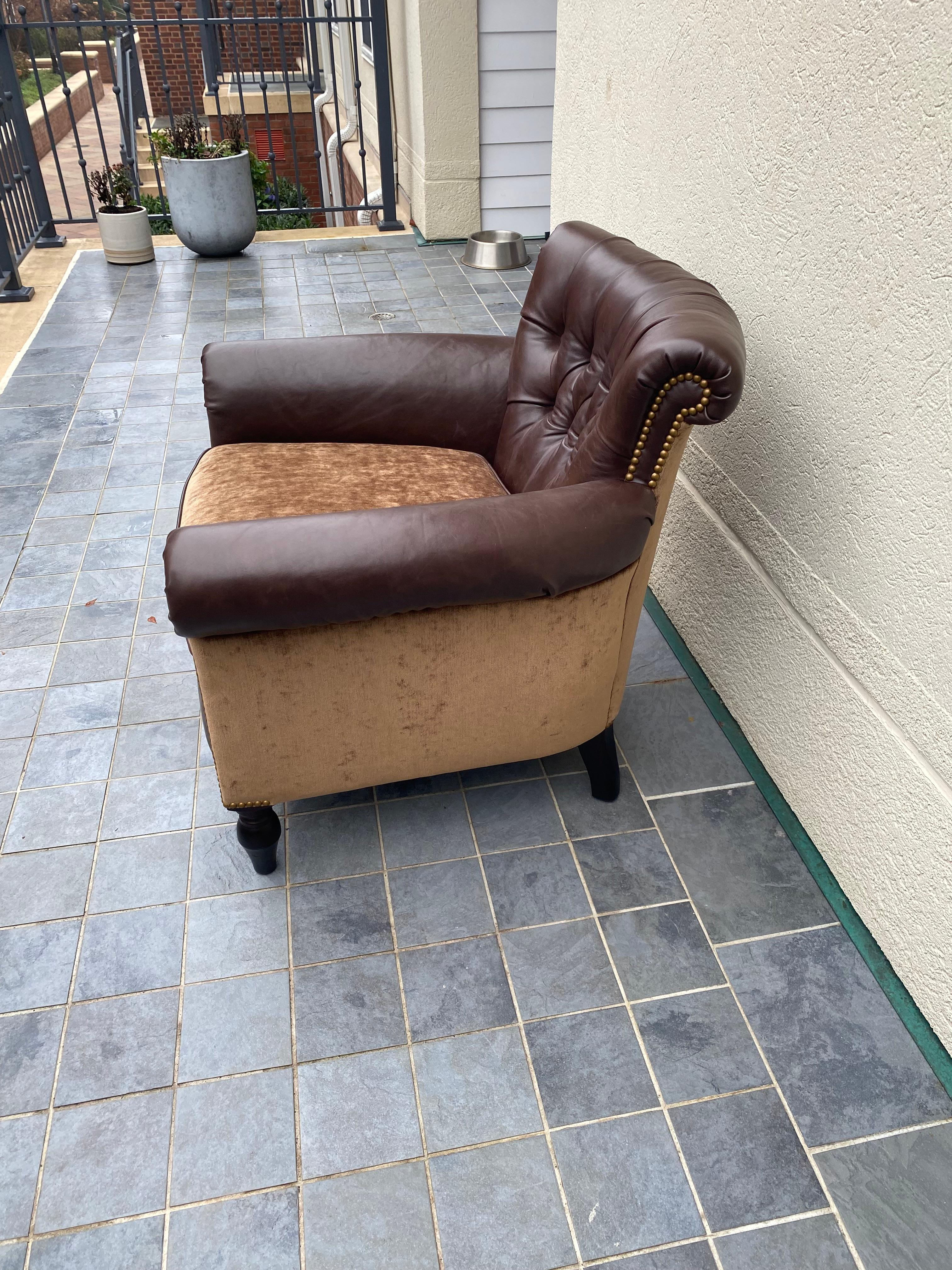 George Smith Plush Tufted Chocolate Leather & Mohair Club Chair 3