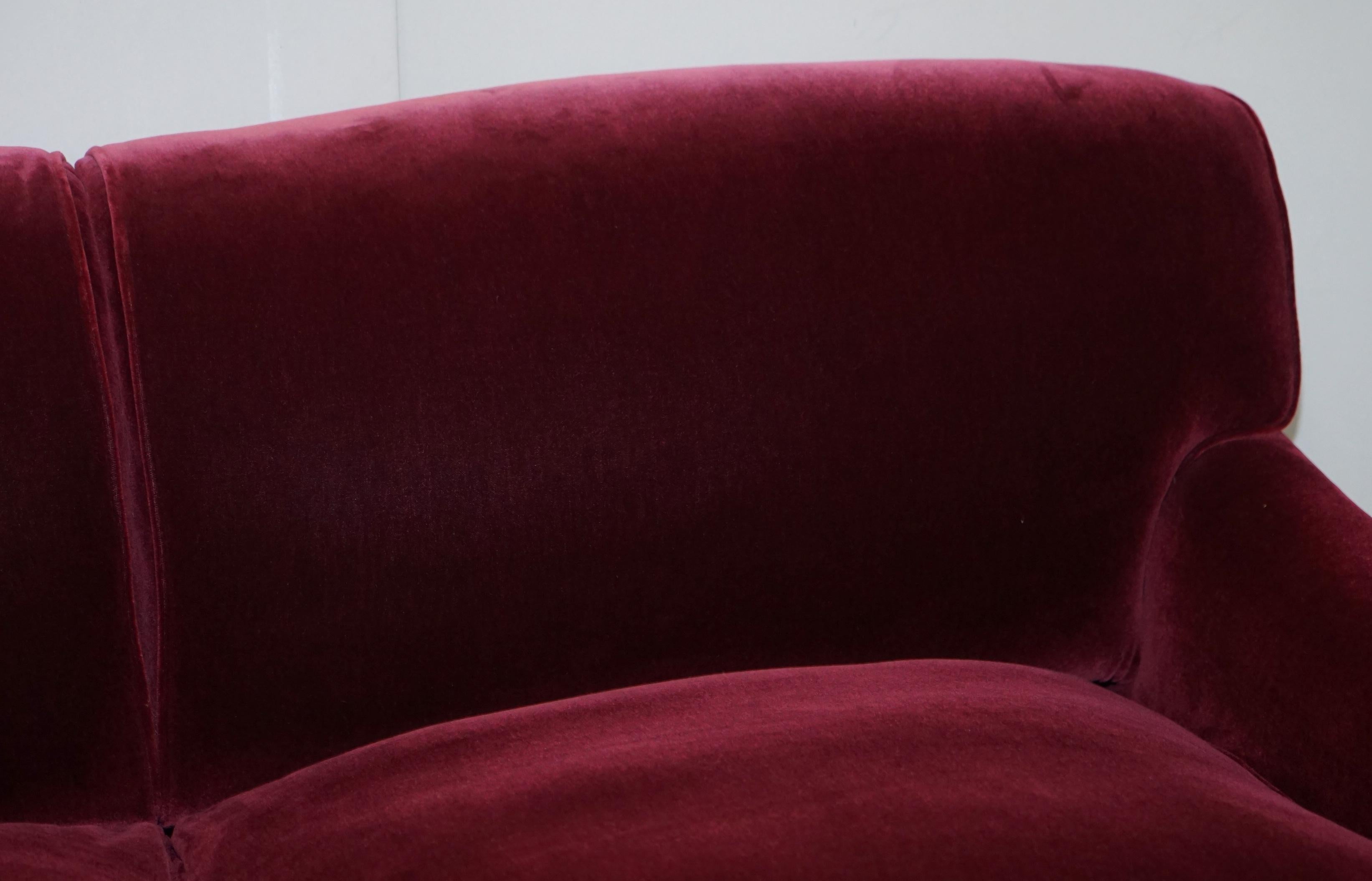 20th Century George Smith Purple Velvet Signature Scroll Howard Arm Sofa Settee