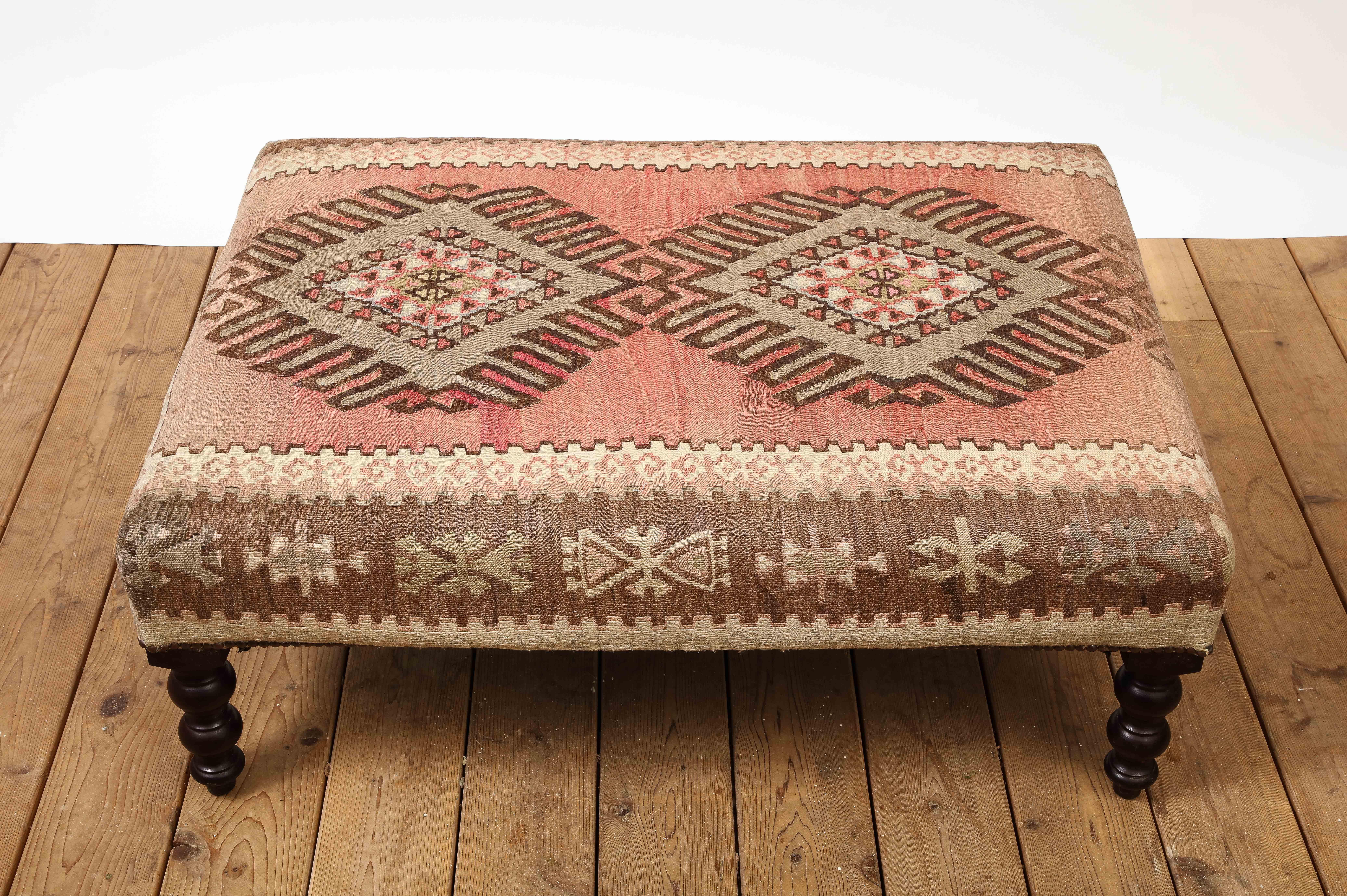 Upholstery George Smith Rectangular Ottoman with Unique Kilim Top