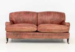 George Smith Red Leather Two-Seat Club Sofa