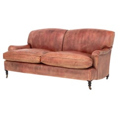 George Smith Red Leather Two-Seat Club Sofa