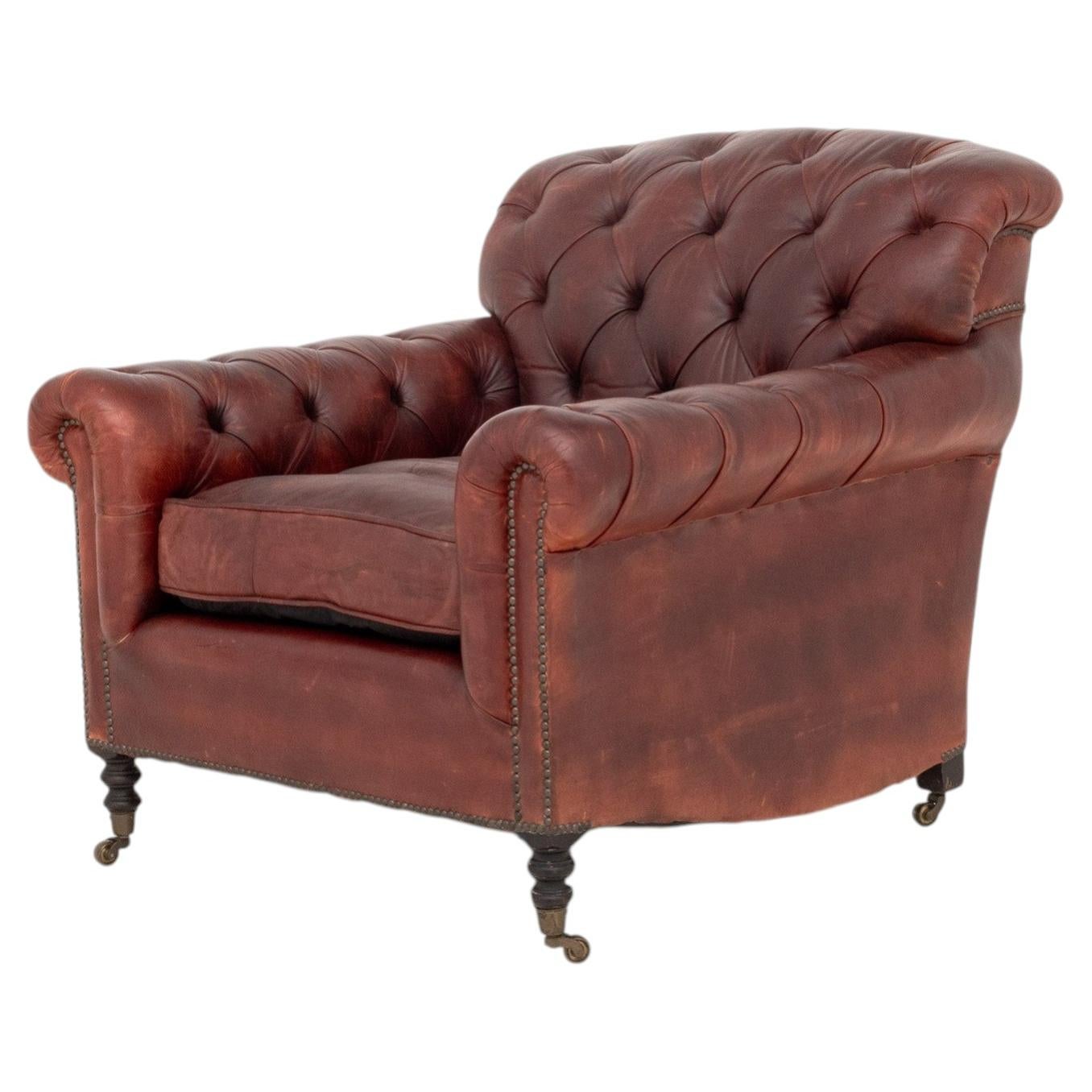 Poltrona club George Smith in pelle rossa vintage