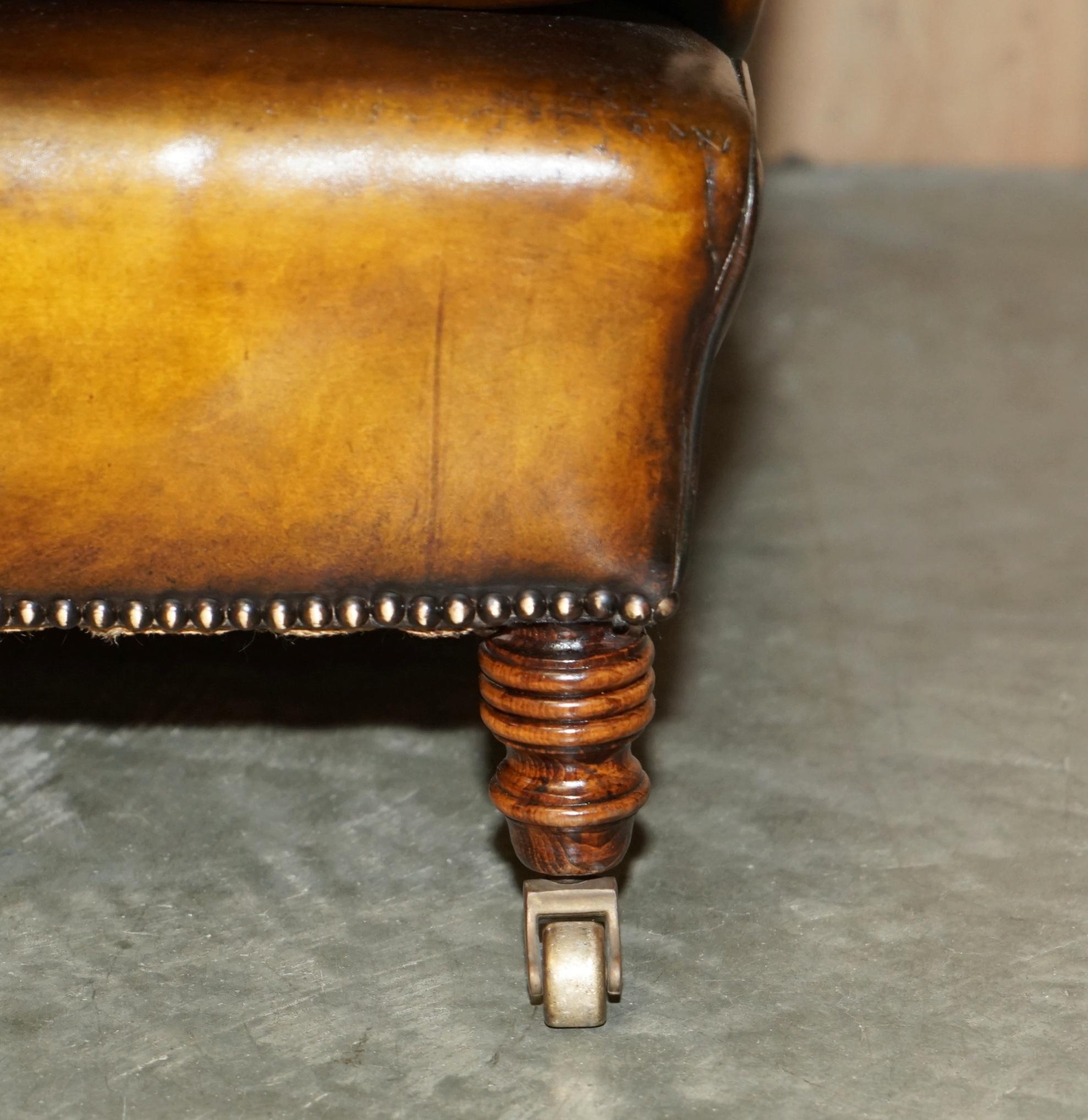 GEORGE SMITH RESTORED HOWARD & SON'S BROWN LEATHER SiGNATURE SCROLL ARM SOFA For Sale 3
