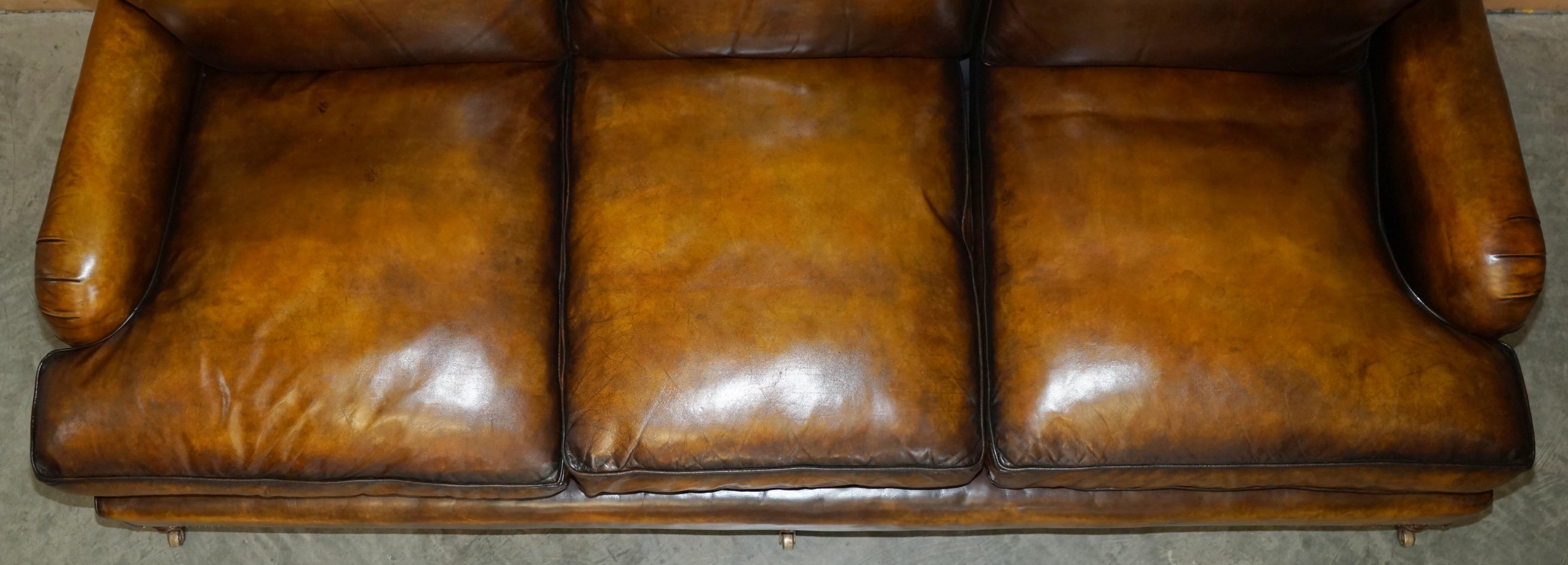 GEORGE SMITH RESTORED HOWARD & SON'S BROWN LEATHER SiGNATURE SCROLL ARM SOFA For Sale 5