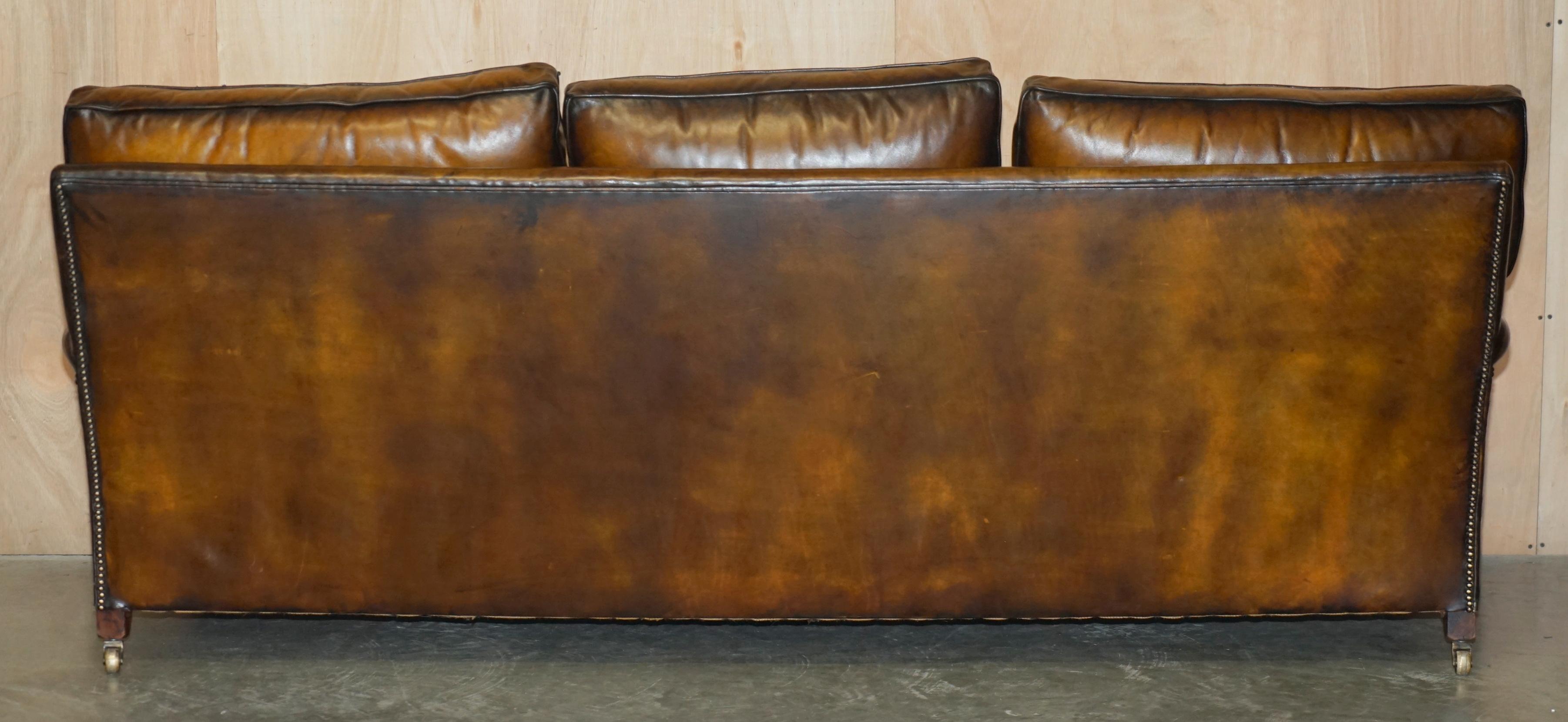 GEORGE SMITH RESTORED HOWARD & SON'S BROWN LEATHER SiGNATURE SCROLL ARM SOFA For Sale 9