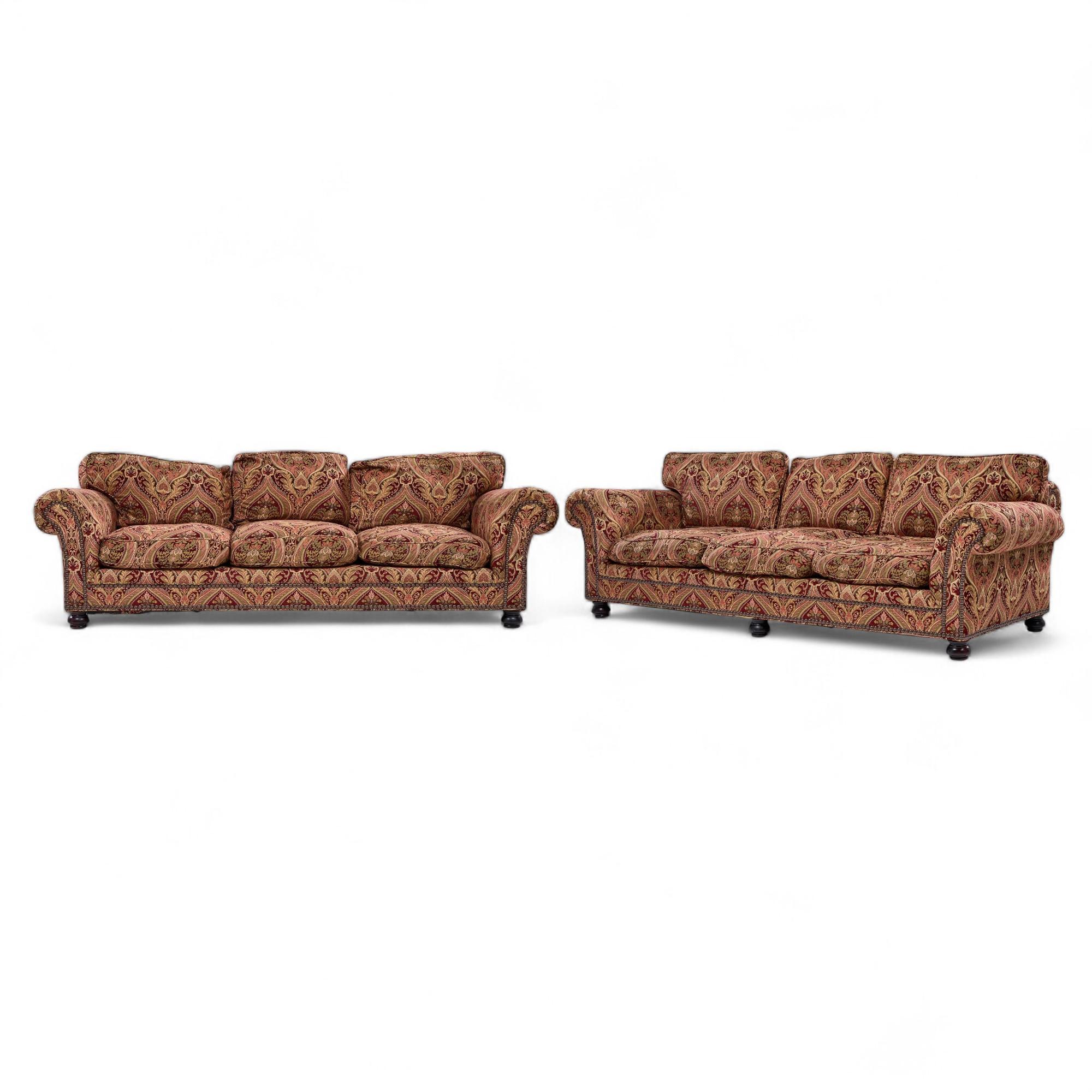 George Smith Roll Arm Sofa - Pair

Each sofa measures: 101 wide x 45 deep x 35 inches high, with a seat height of 19.5 and arm height of 27 inches

We take our photos in a controlled lighting studio to show as much detail as possible. We do NOT