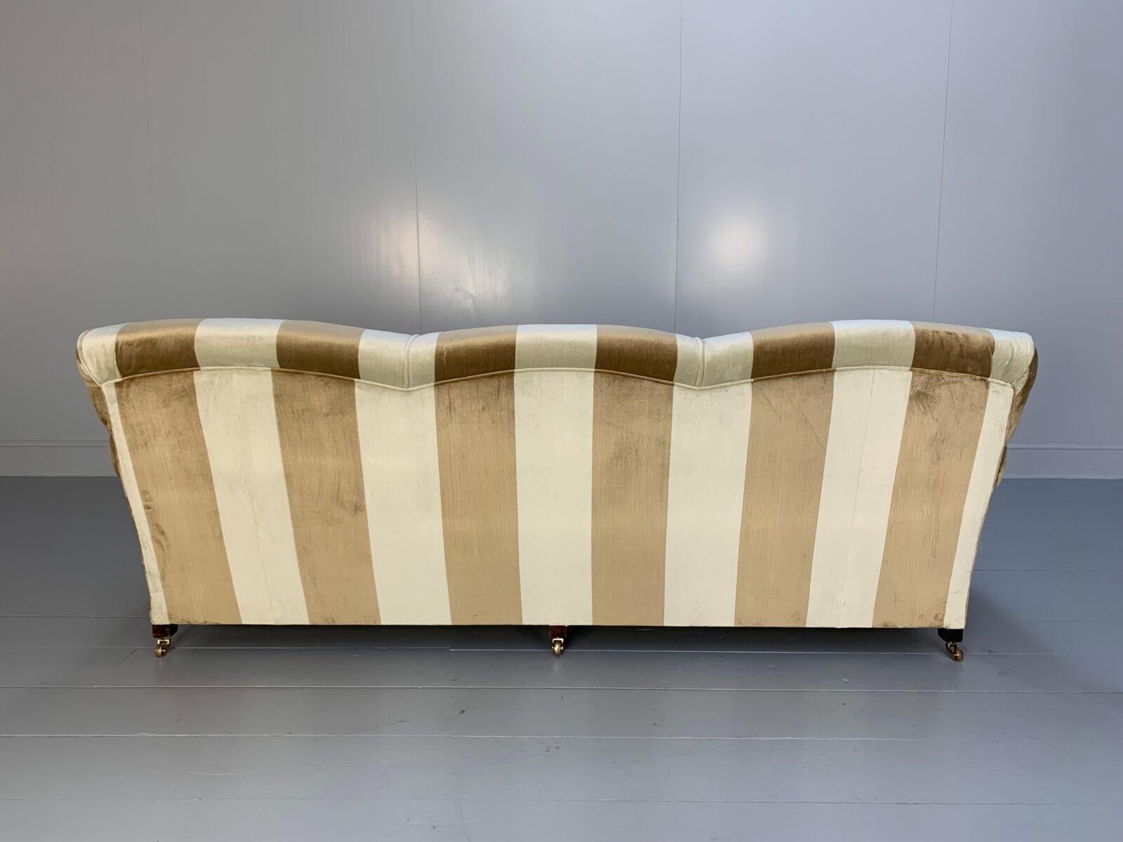 Contemporary George Smith “Signature” 3-Seat Sofa – In Stripe Velvet