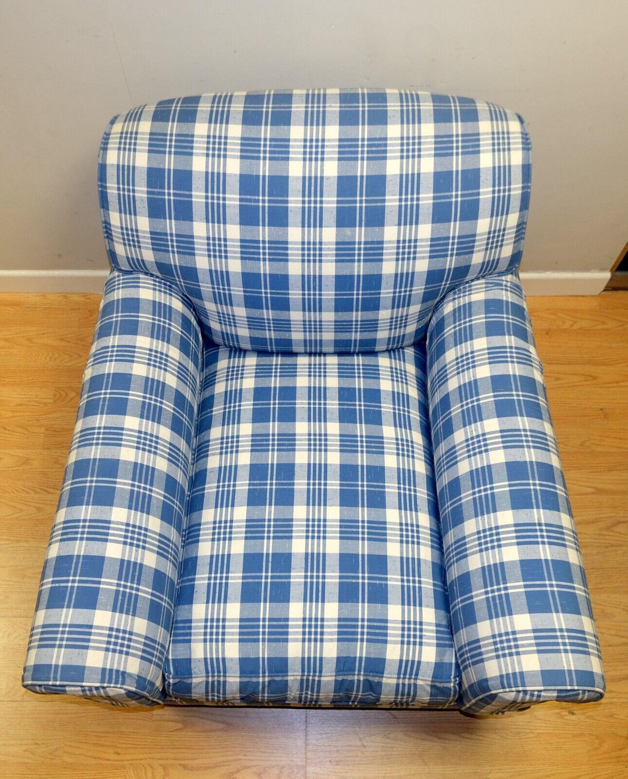 Country George Smith Signature Armchair Full Scroll Arms on Royal Blue Fabric & Castors