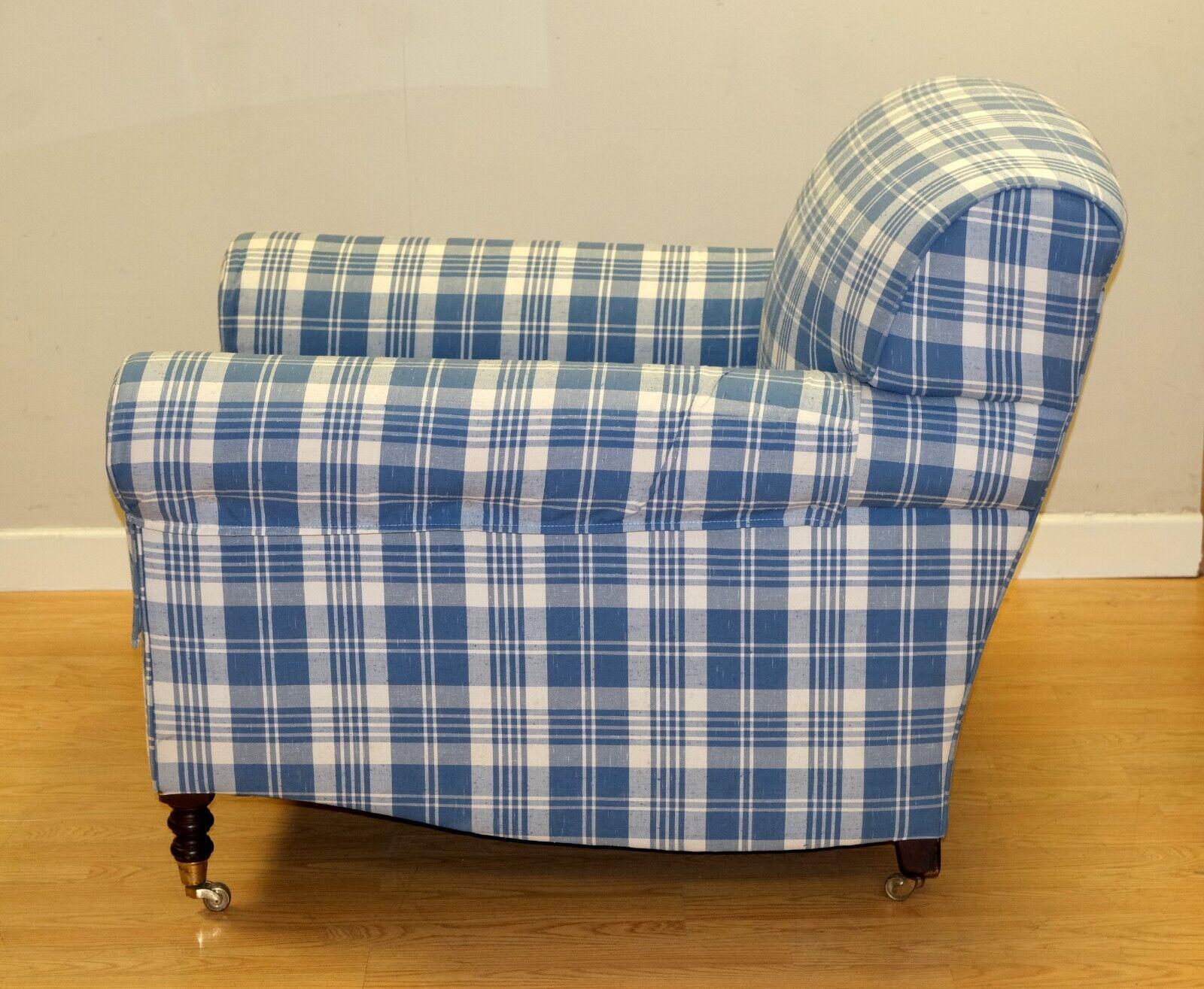 Upholstery George Smith Signature Armchair Full Scroll Arms on Royal Blue Fabric & Castors