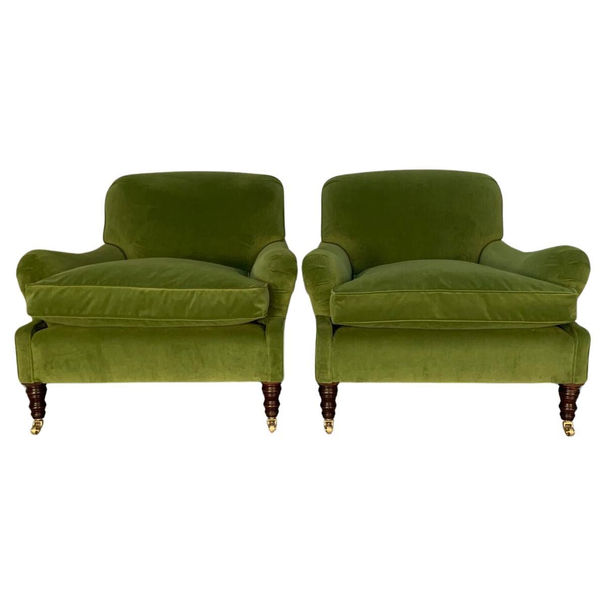 George Smith "Signature" Armchairs - In Mid-Green Velvet 