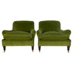 George Smith "Signature" Armchairs - In Mid-Green Velvet 