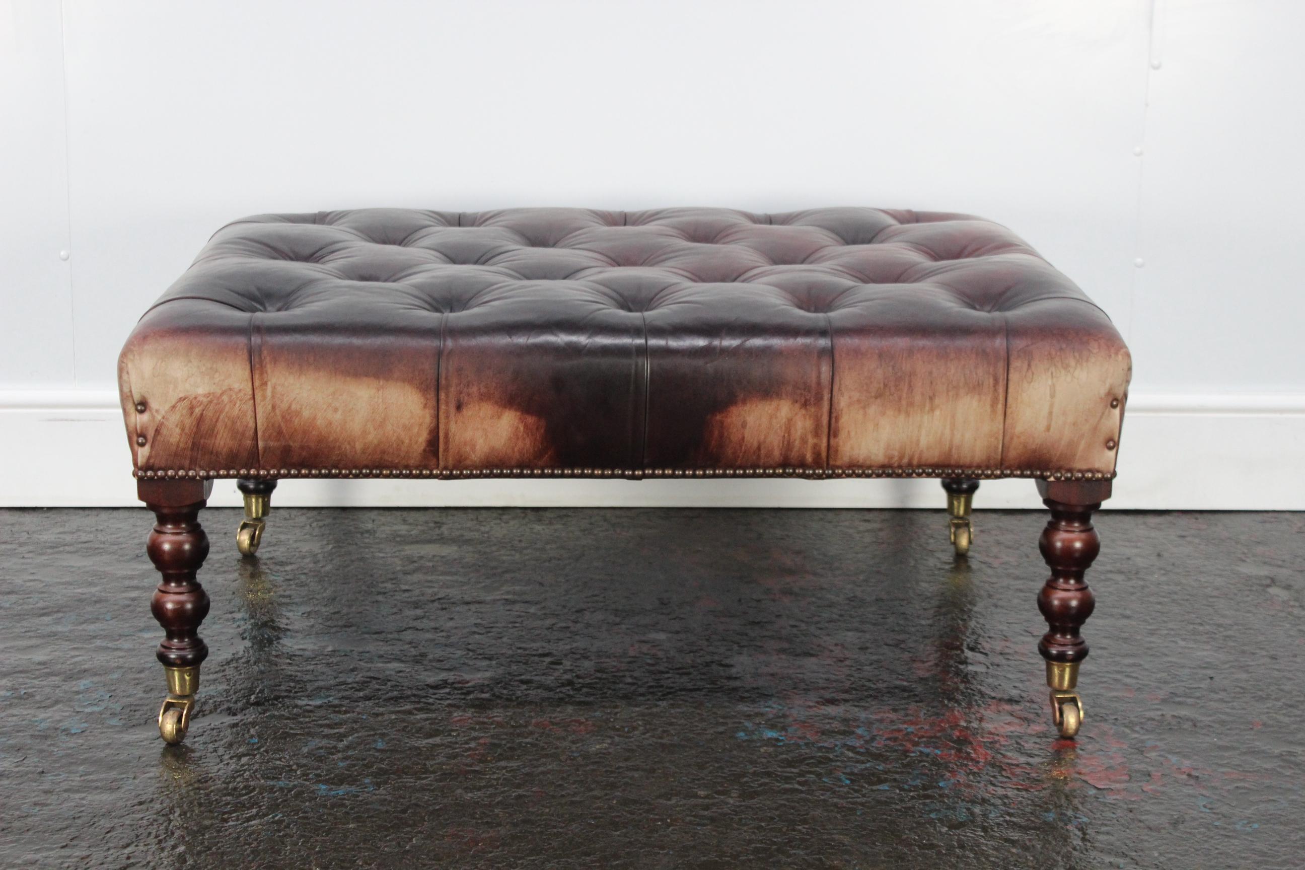 American Classical George Smith “Signature” Buttoned Footstool in Sublime Oxblood Leather