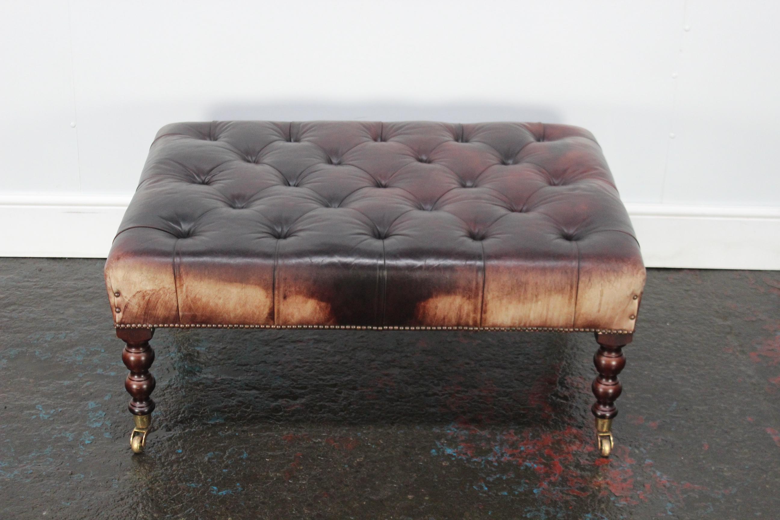 British George Smith “Signature” Buttoned Footstool in Sublime Oxblood Leather
