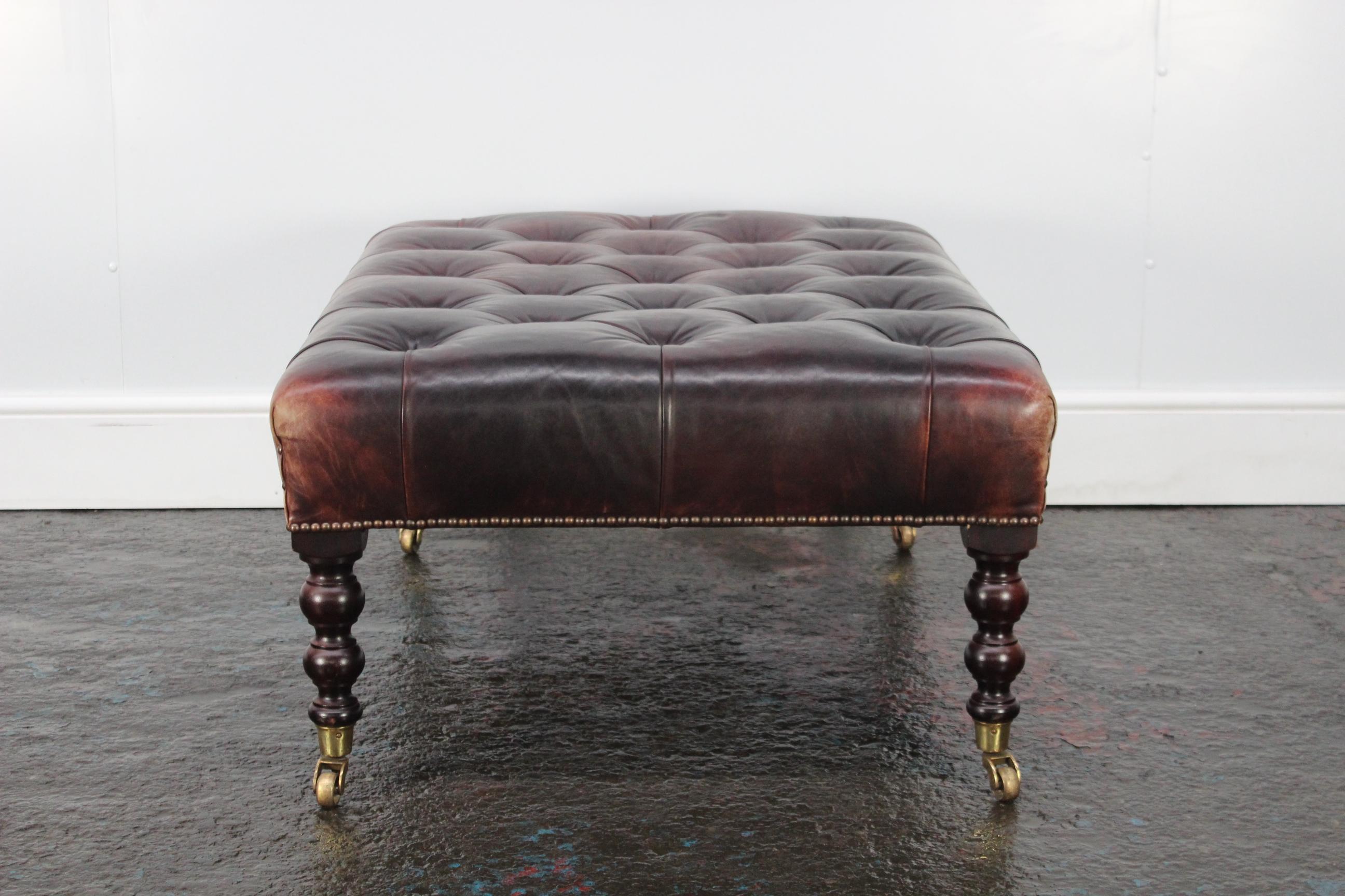 Hand-Crafted George Smith “Signature” Buttoned Footstool in Sublime Oxblood Leather