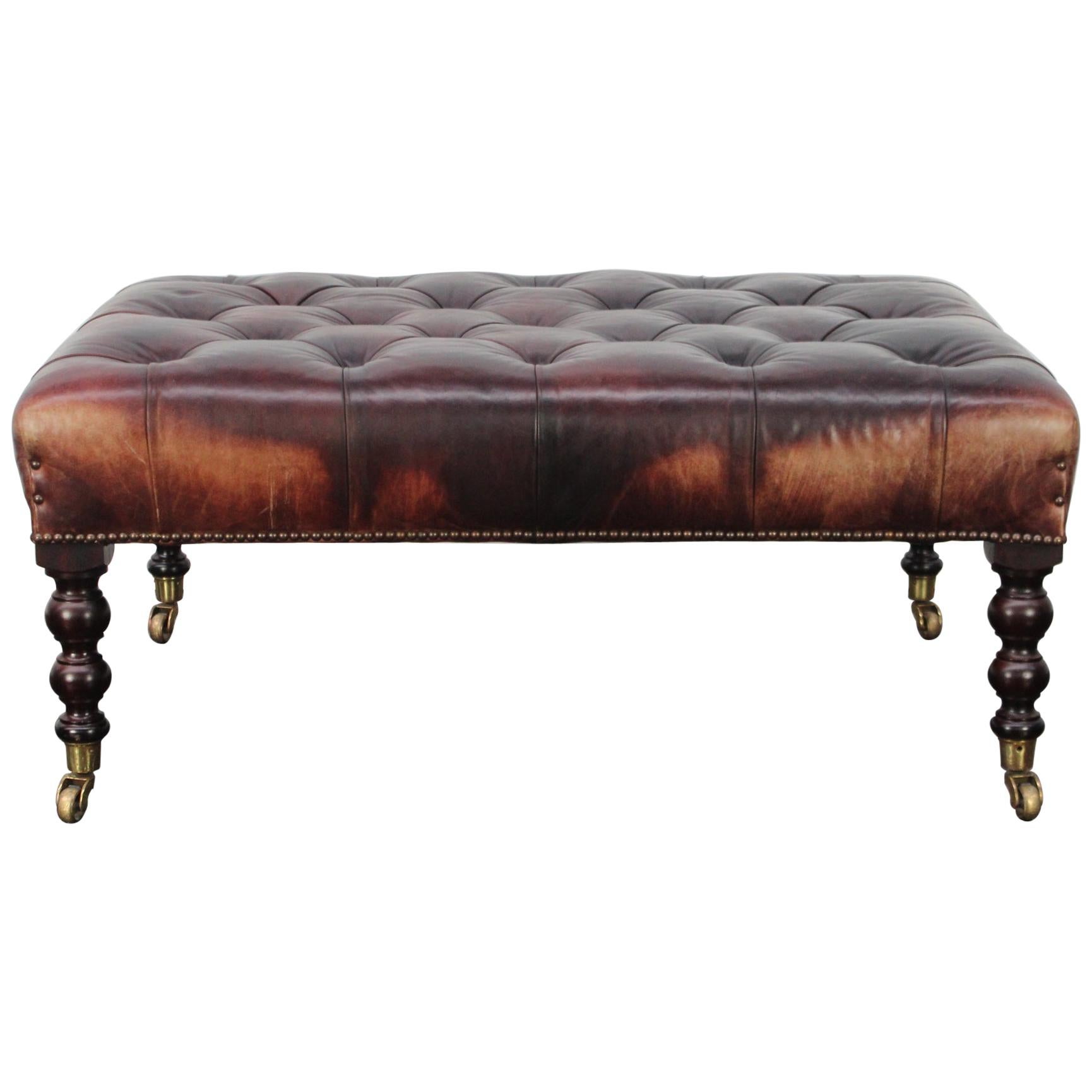 George Smith “Signature” Buttoned Footstool in Sublime Oxblood Leather