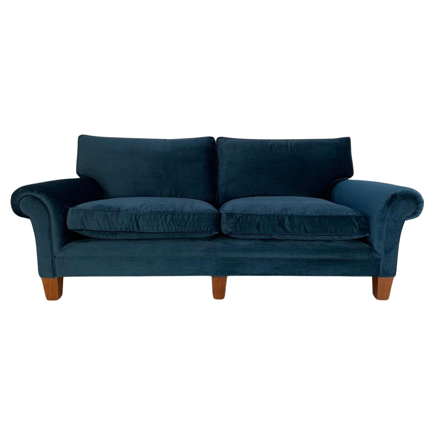 George Smith Signature "Elverdon-Arm" Large 2.5-Seat Sofa - Blue Italian Velvet For Sale