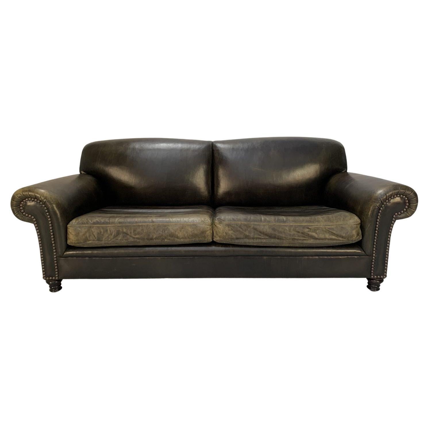 George Smith Signature “Elverdon-Arm” Large 2.5-Seat Sofa – In Green Leather